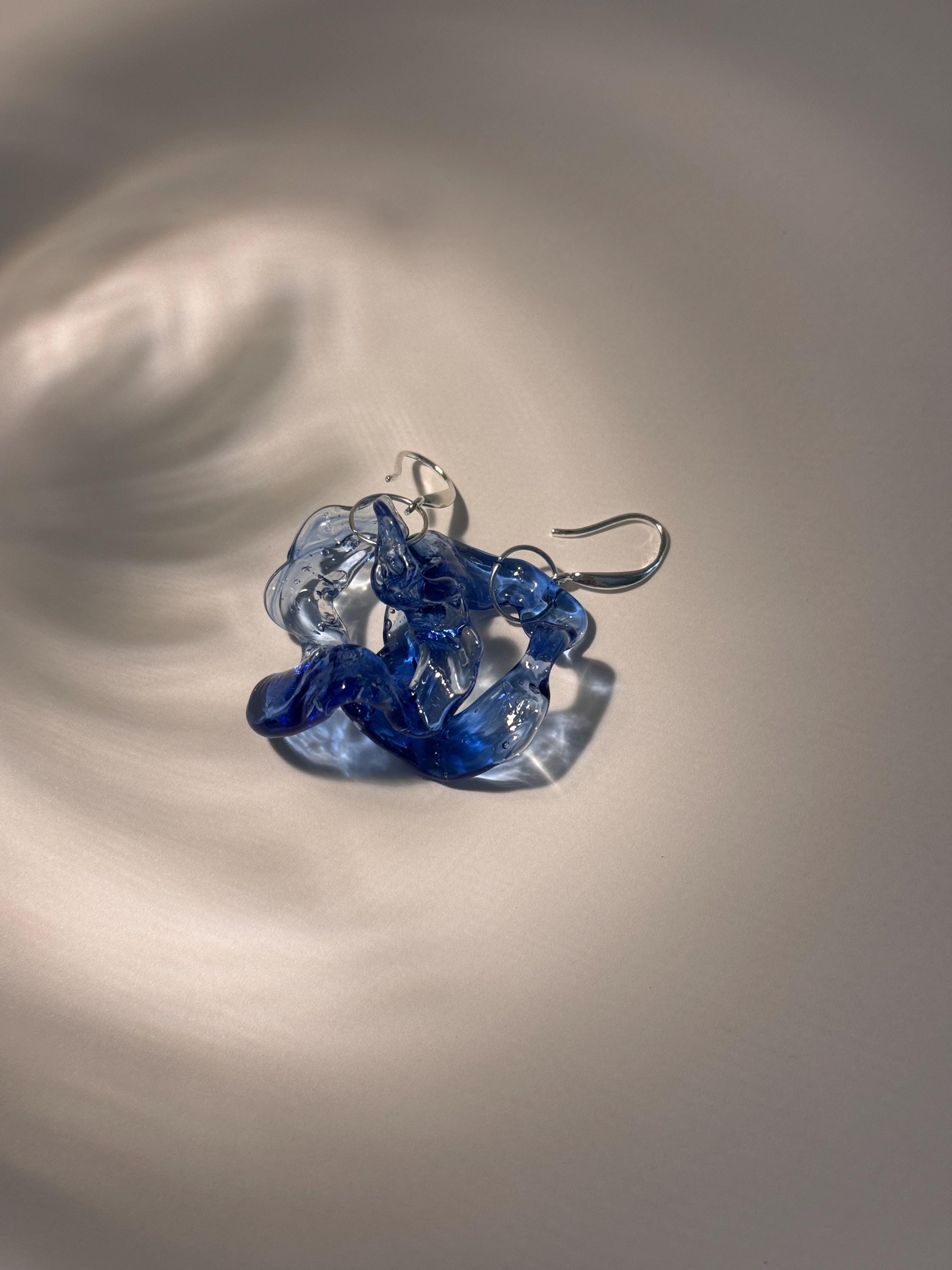 Blue Wave Glass Hoop Earrings