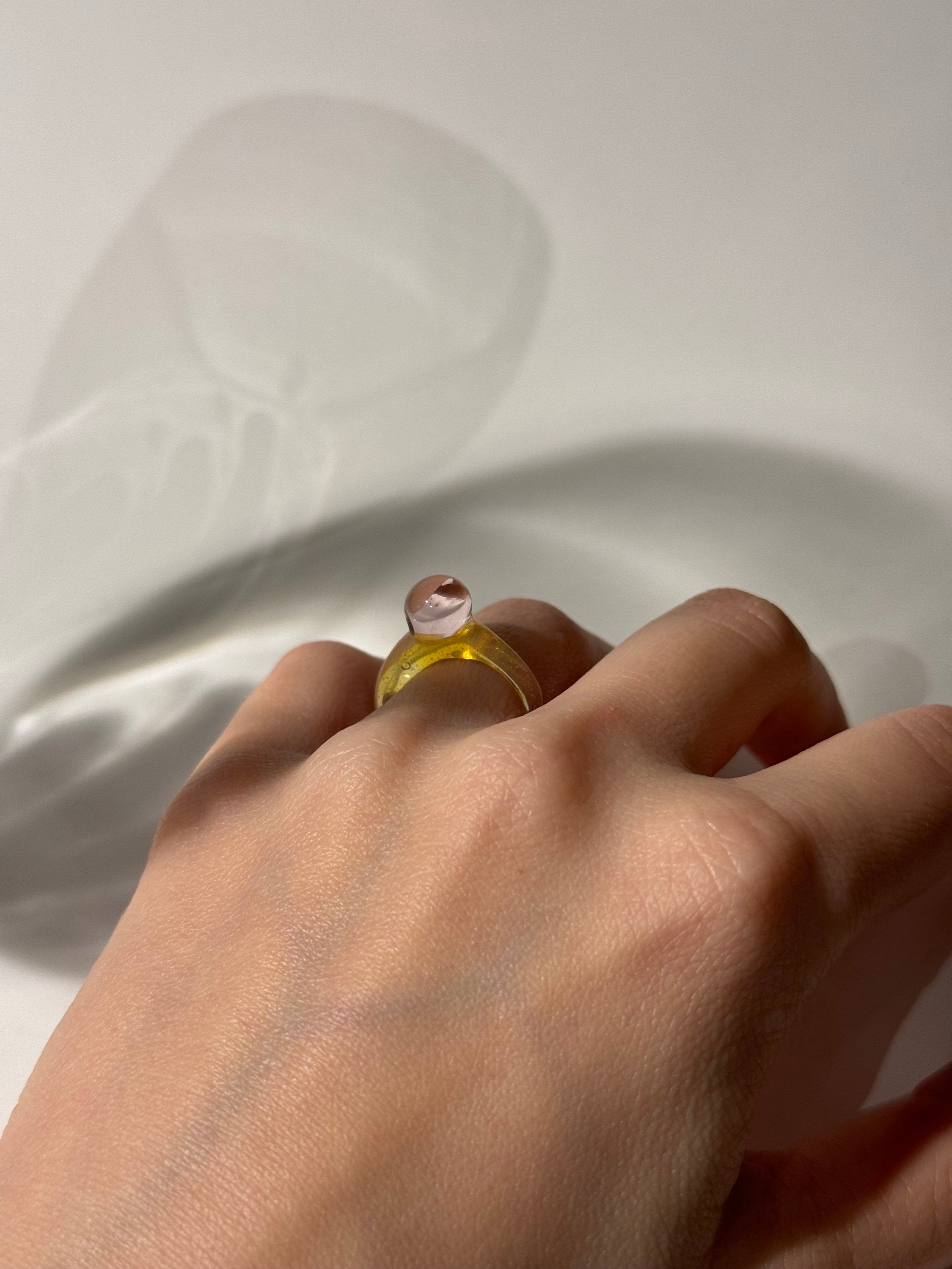 Yellow and Rose Bubble Glass Ring
