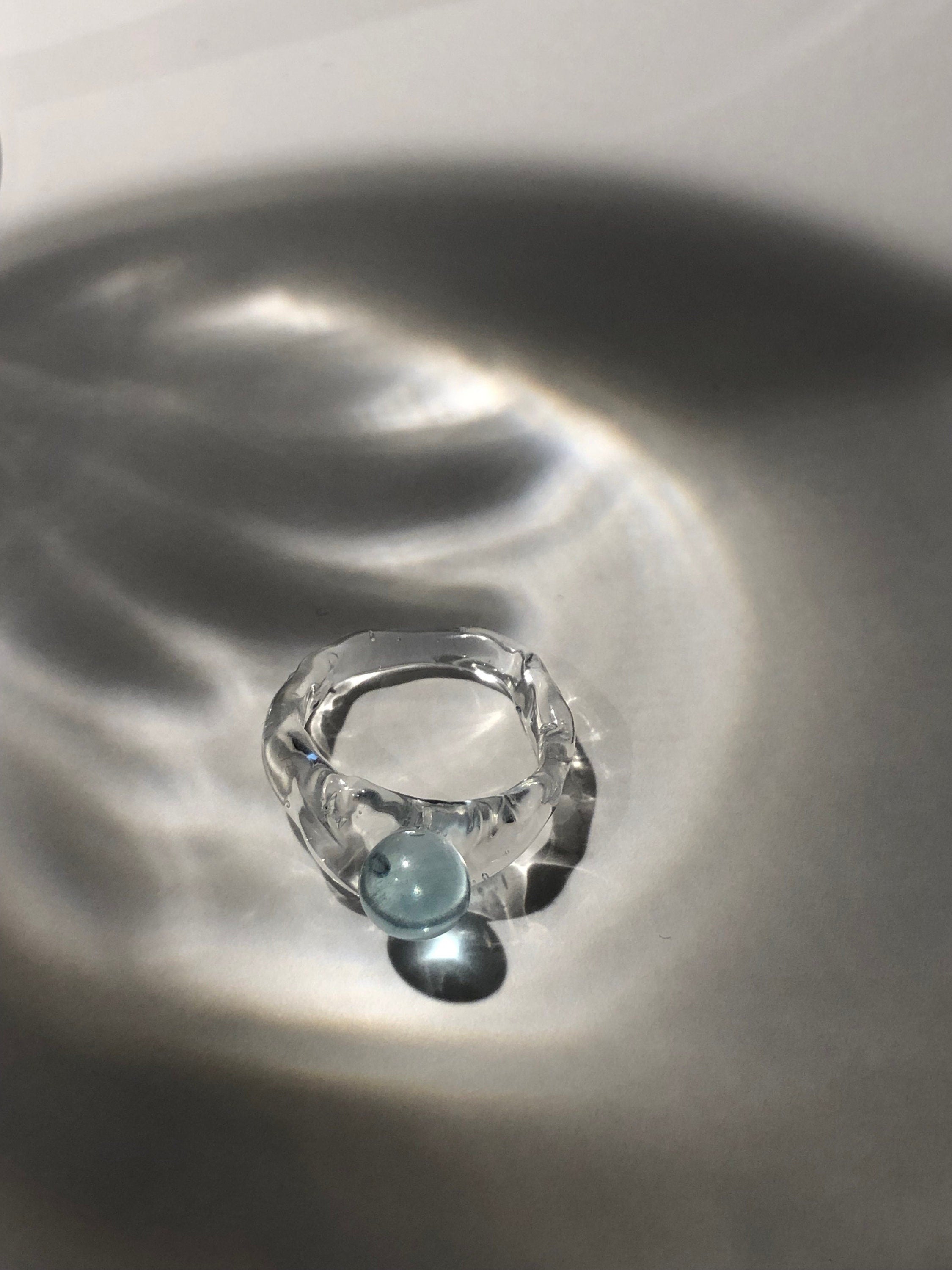 Light Blue Bubble Glass Ring