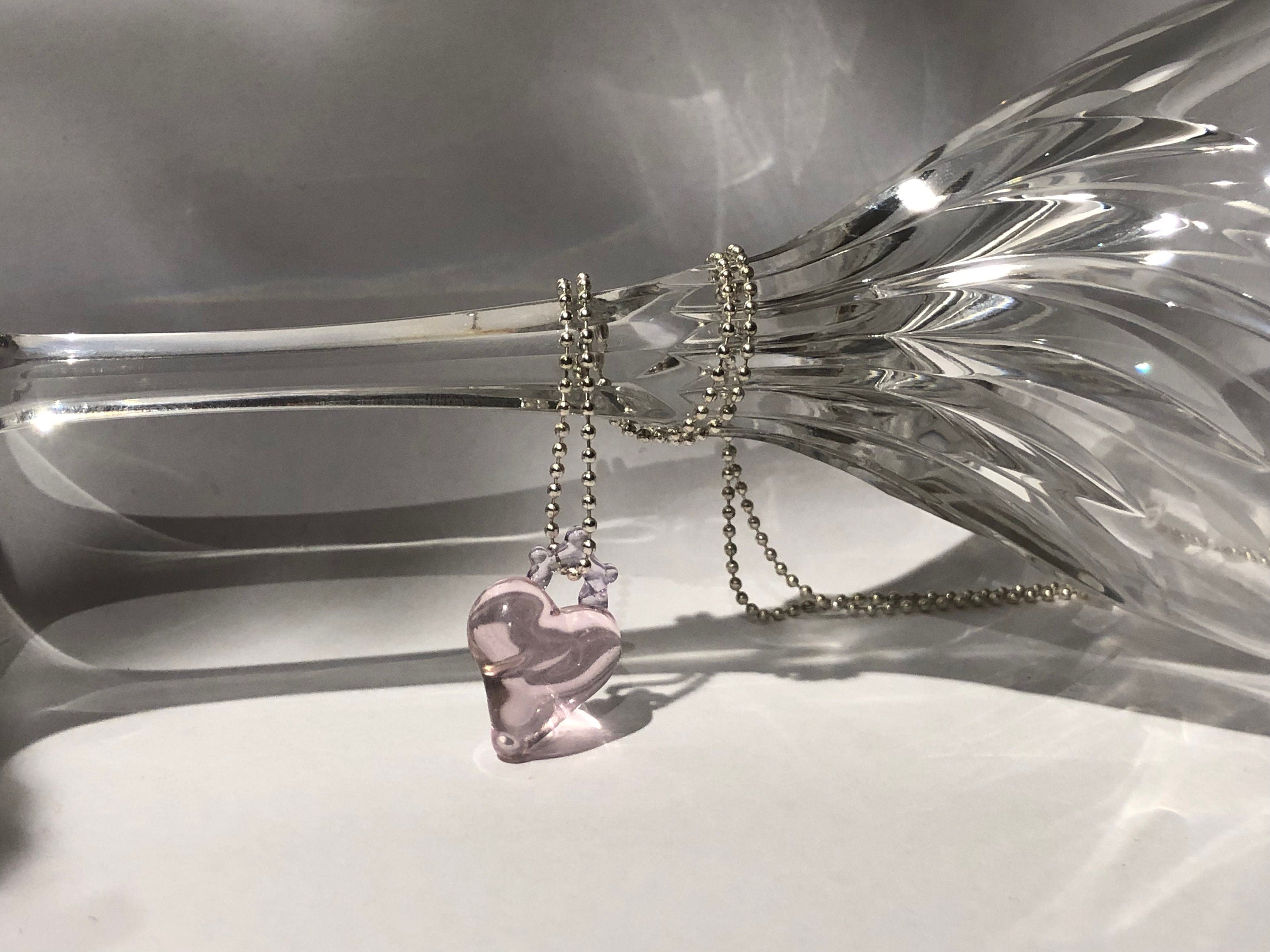 Rose Glass Heart Necklace