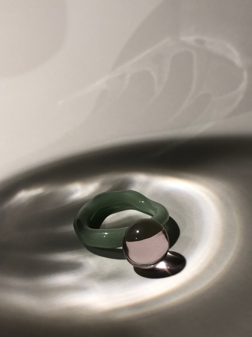 Bubbly mint and rose glass ring