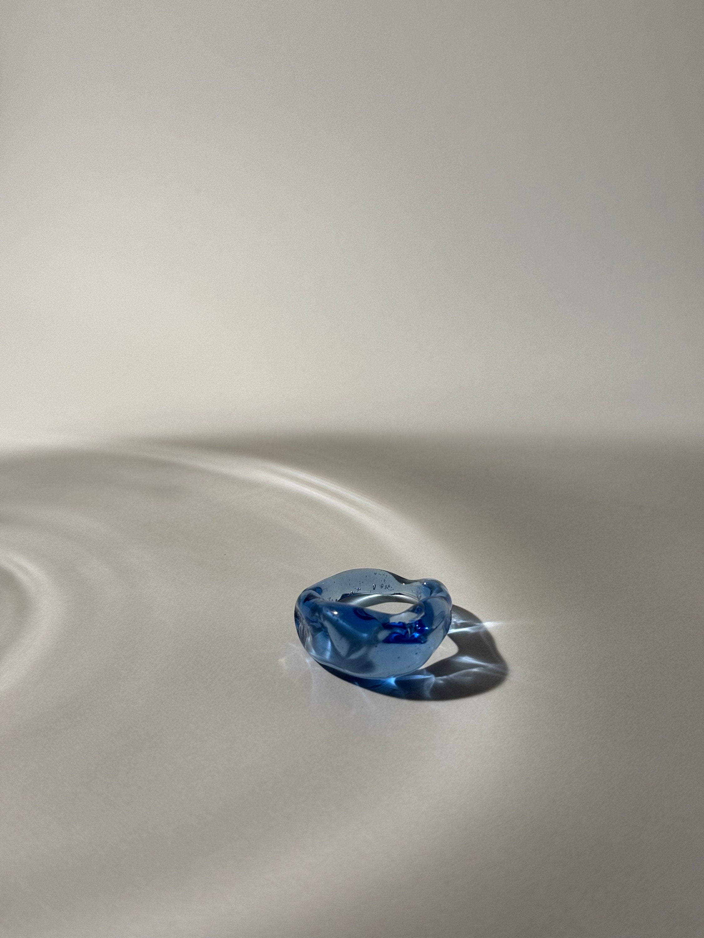 Chunky Ice Blue Glass Ring