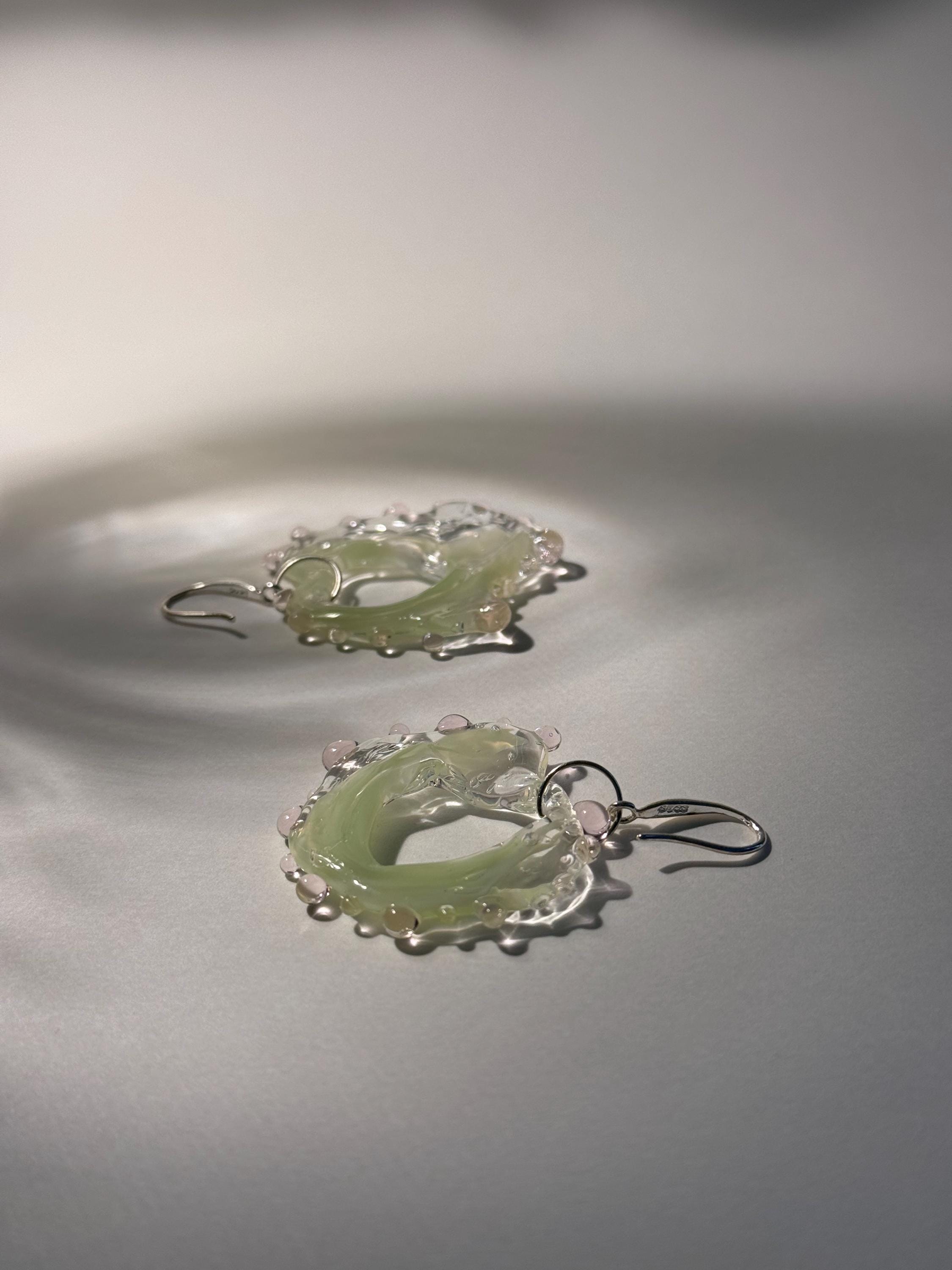 Organic Rose & Mint swirl Glass Earrings