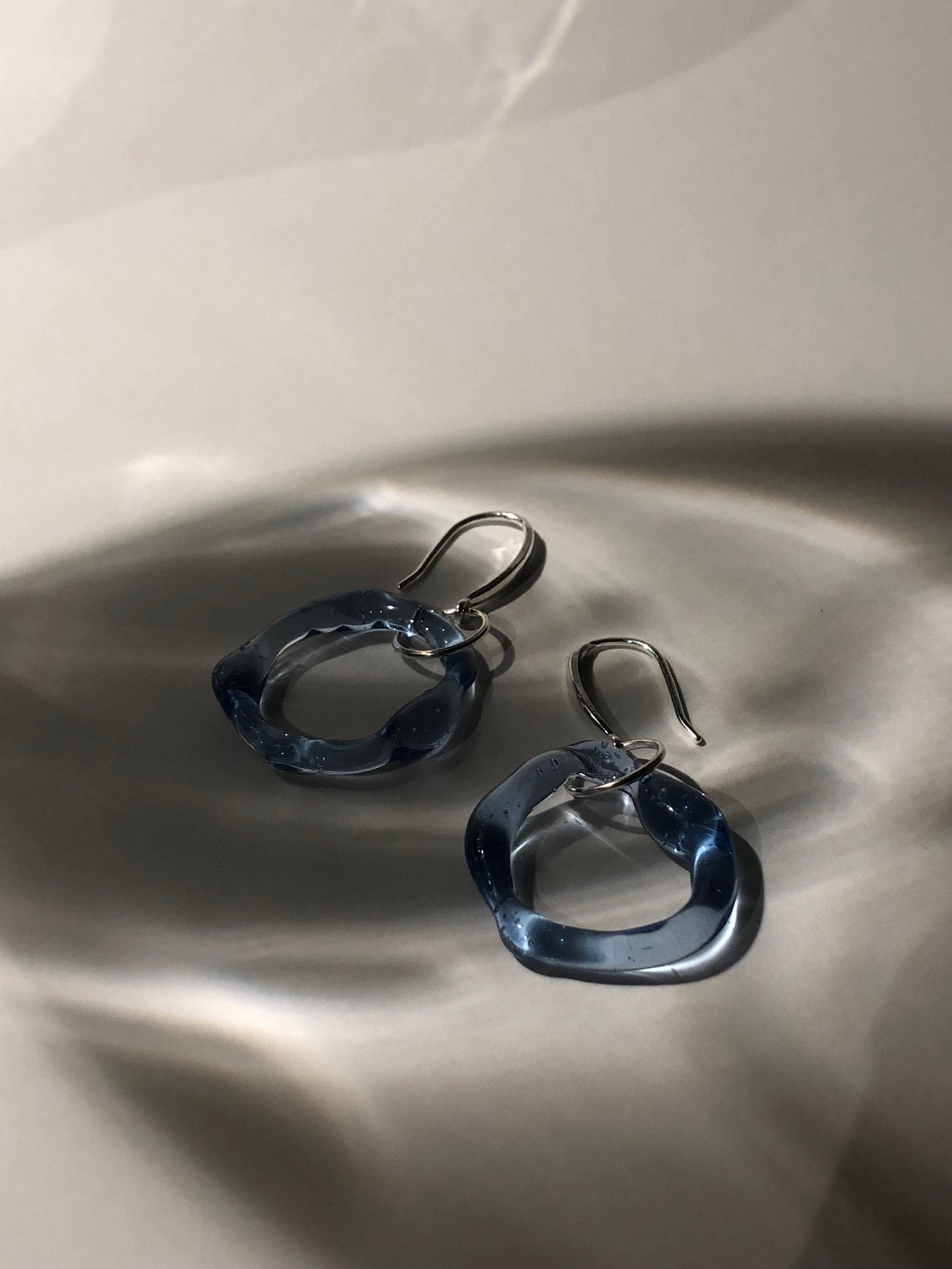Blue circle Glass Earrings