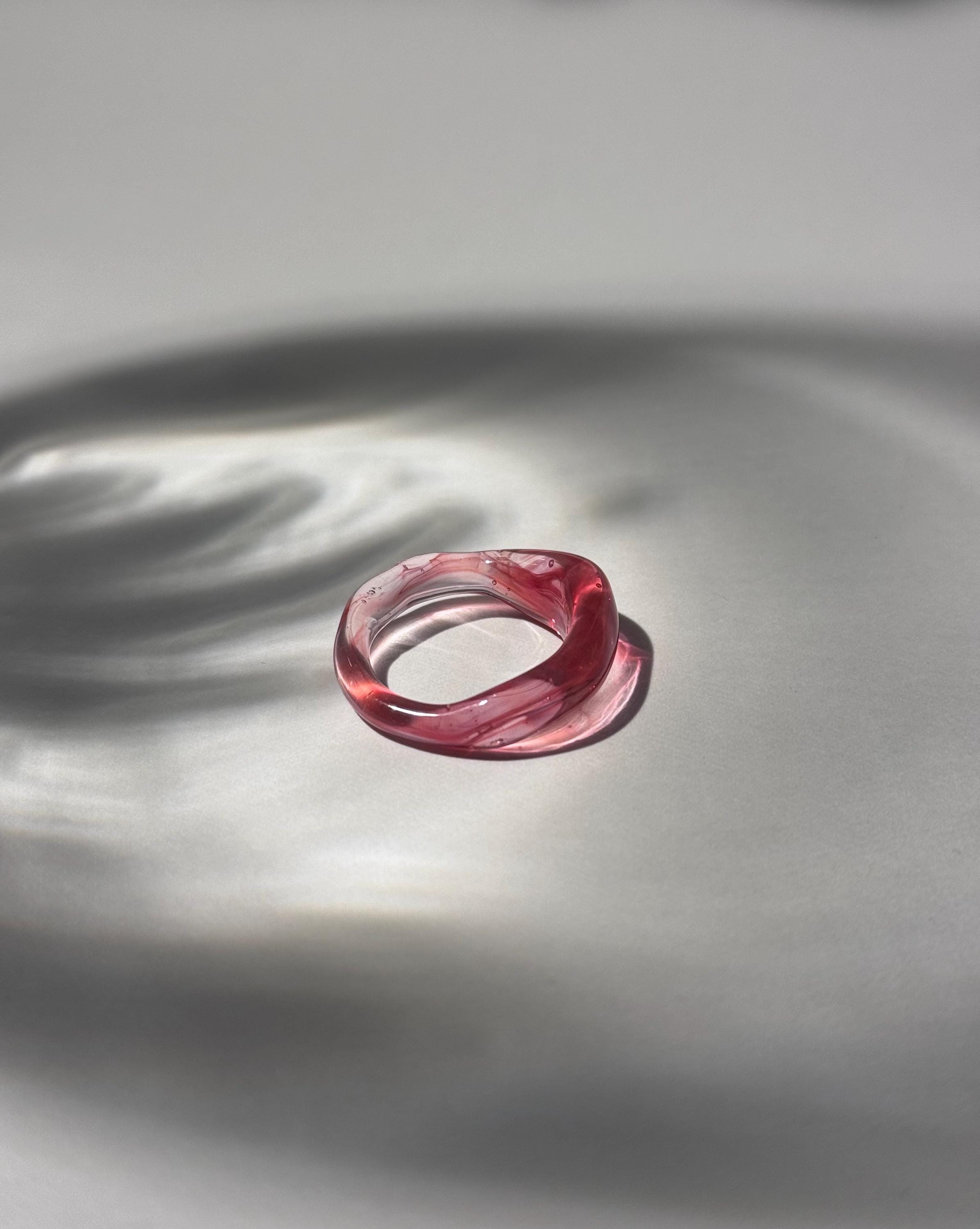 Red and Rose swirl Glass Ring