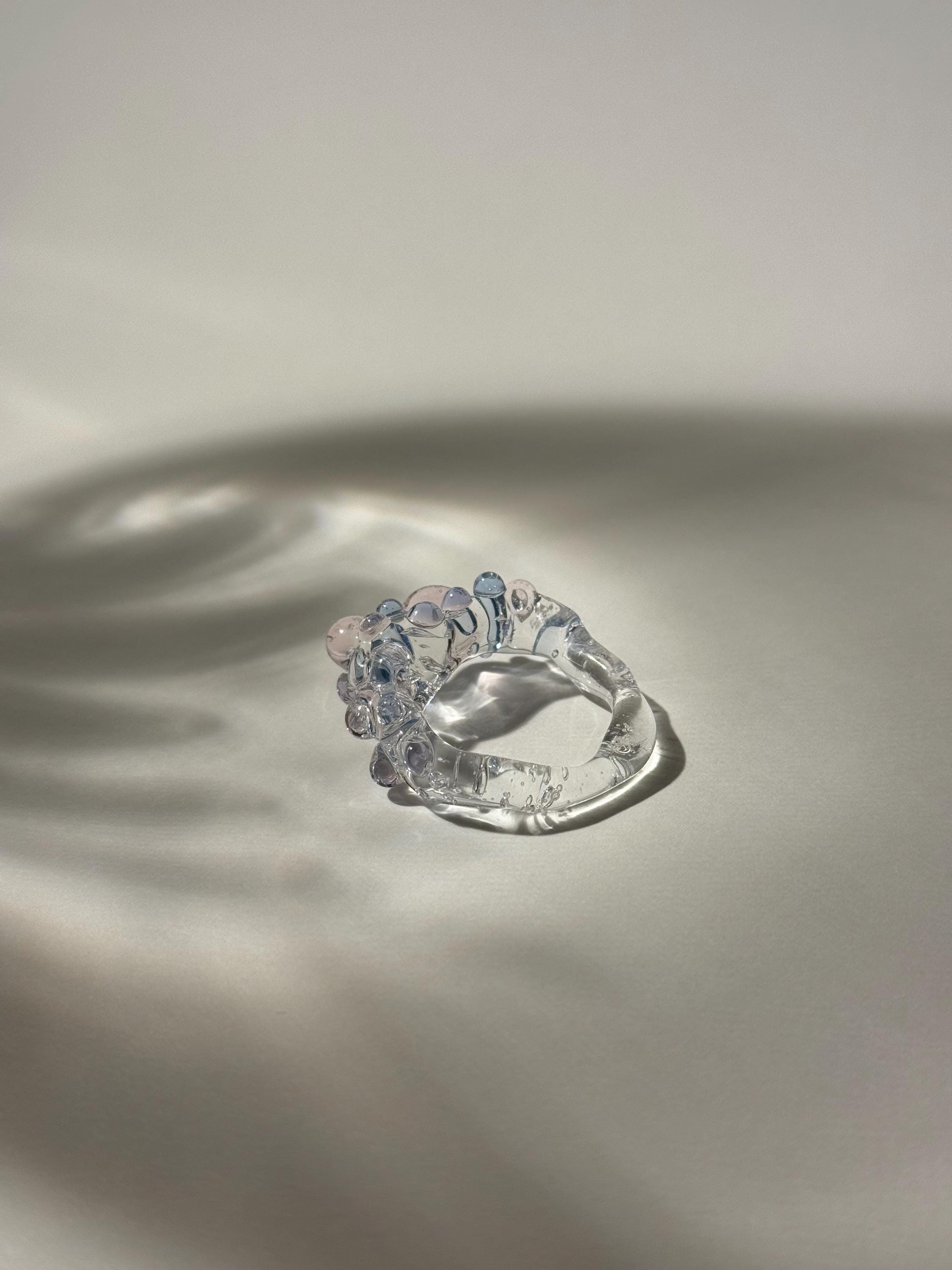 Bubbly blue and rose Glass Ring