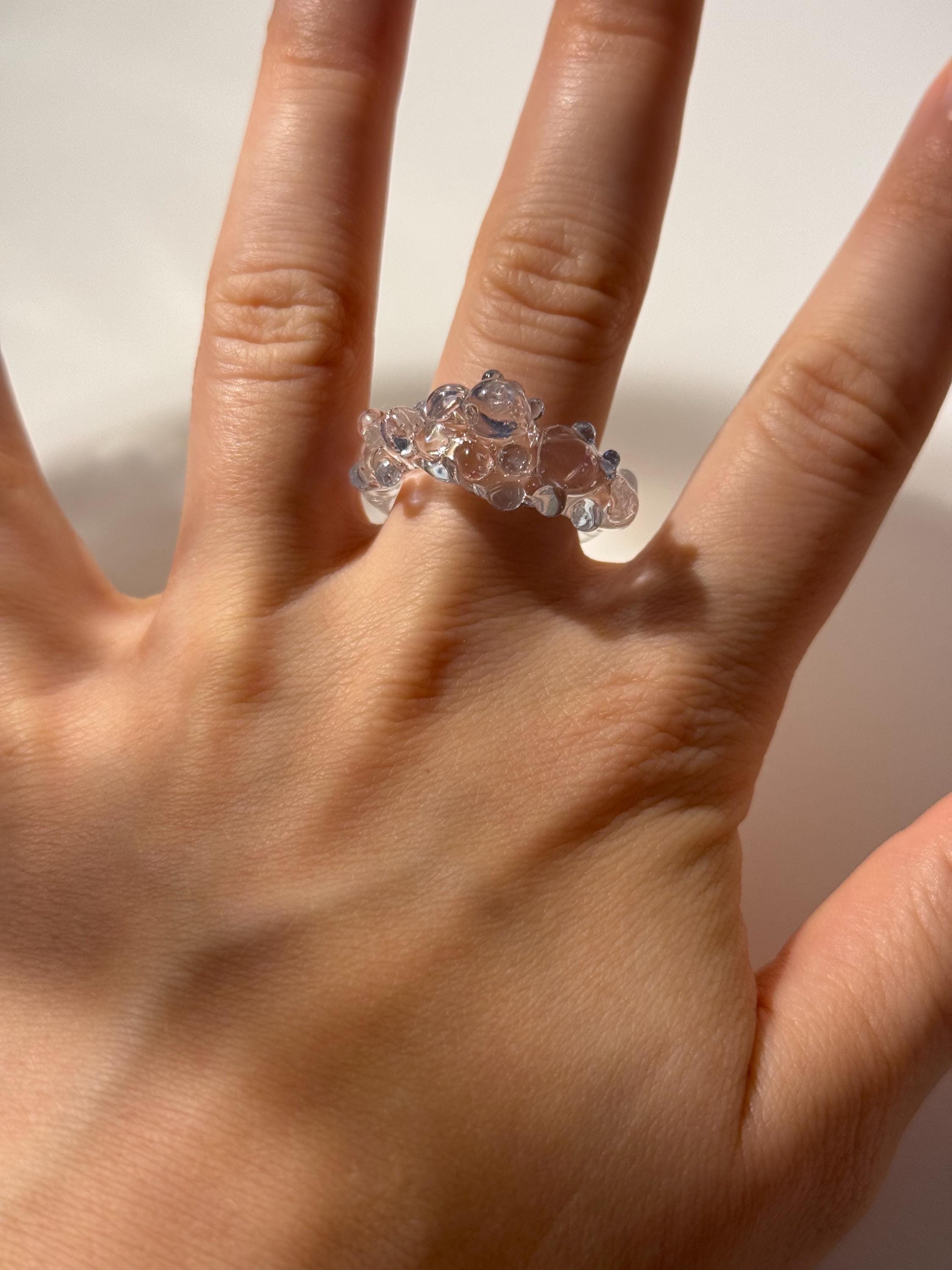 Bubbly blue and rose Glass Ring