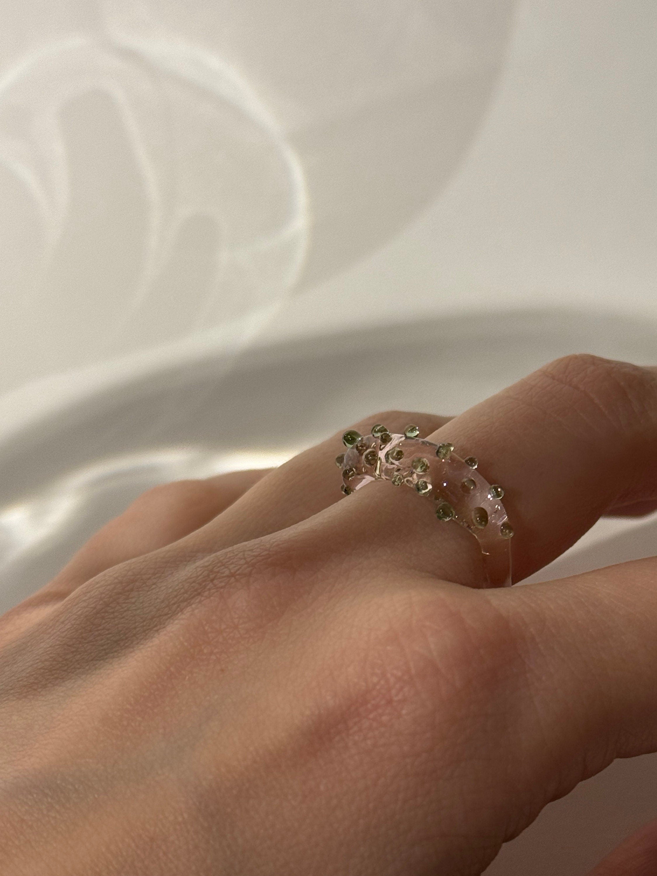 Rose and green Dotted Glass Ring