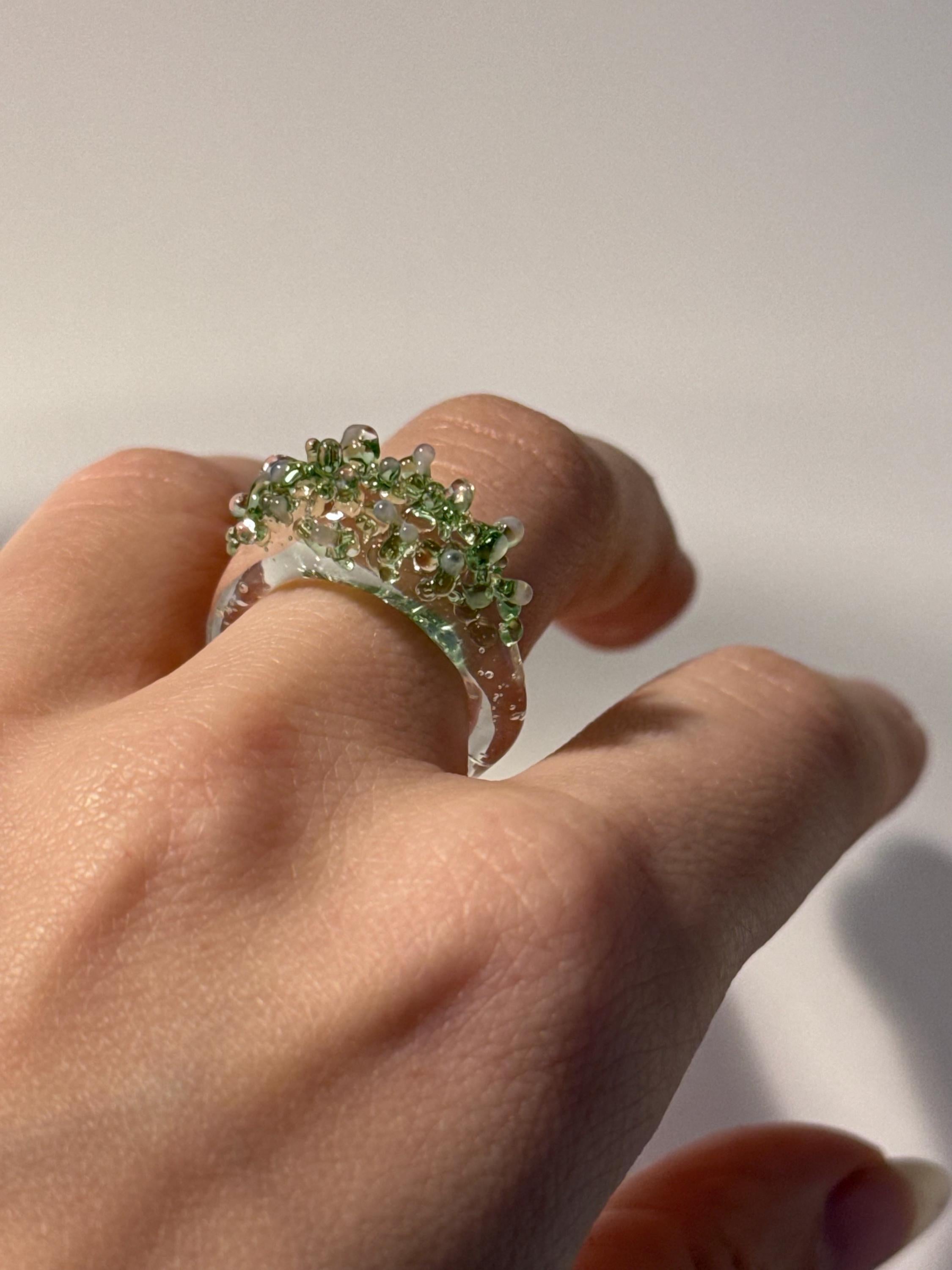 Green and rose sprinkled Glass Ring