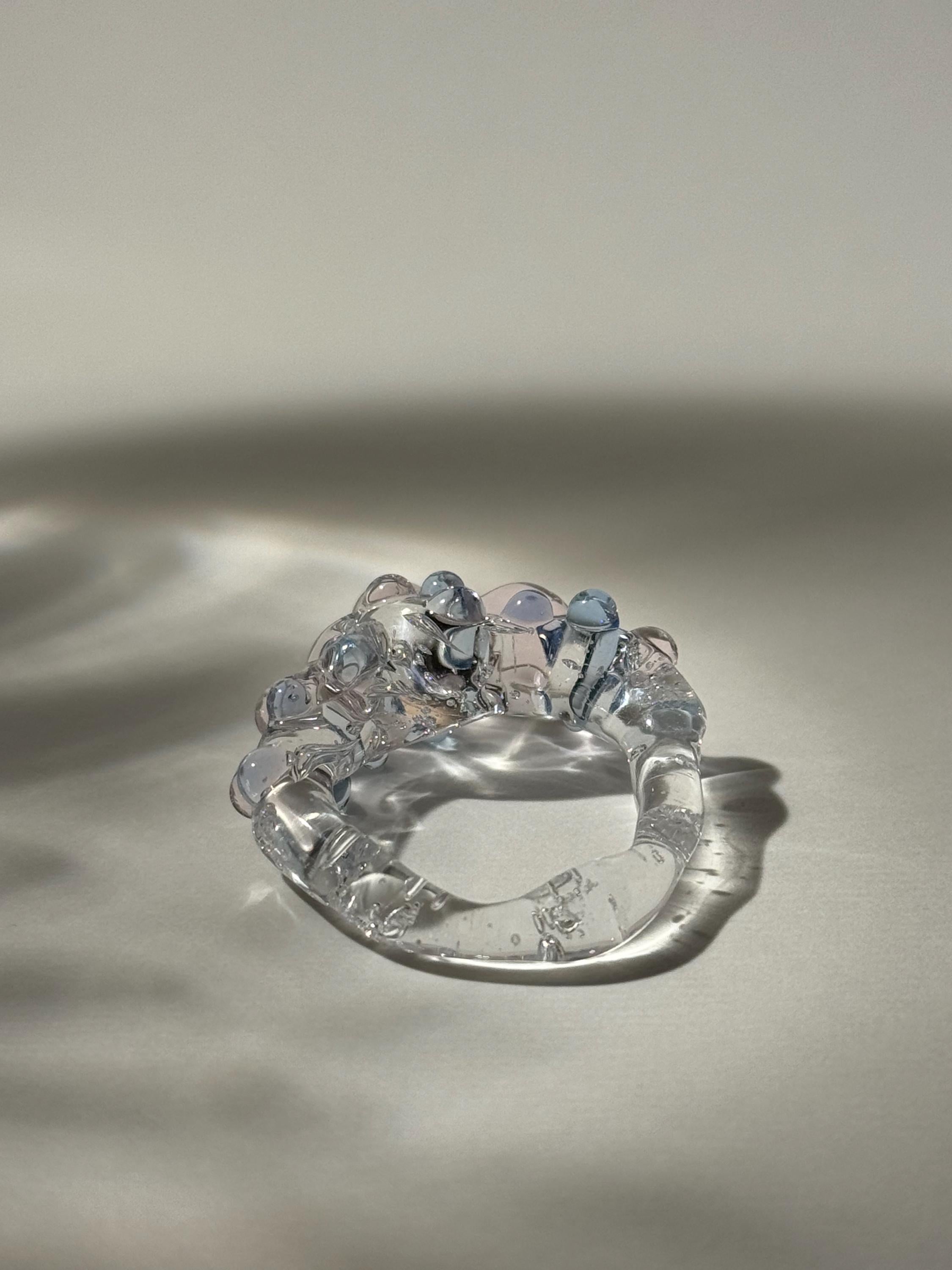 Bubbly blue and rose Glass Ring