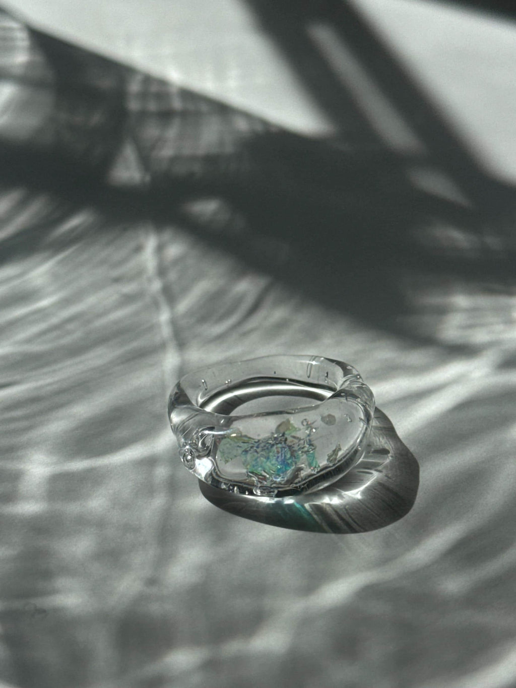 Opal flake Glass Ring