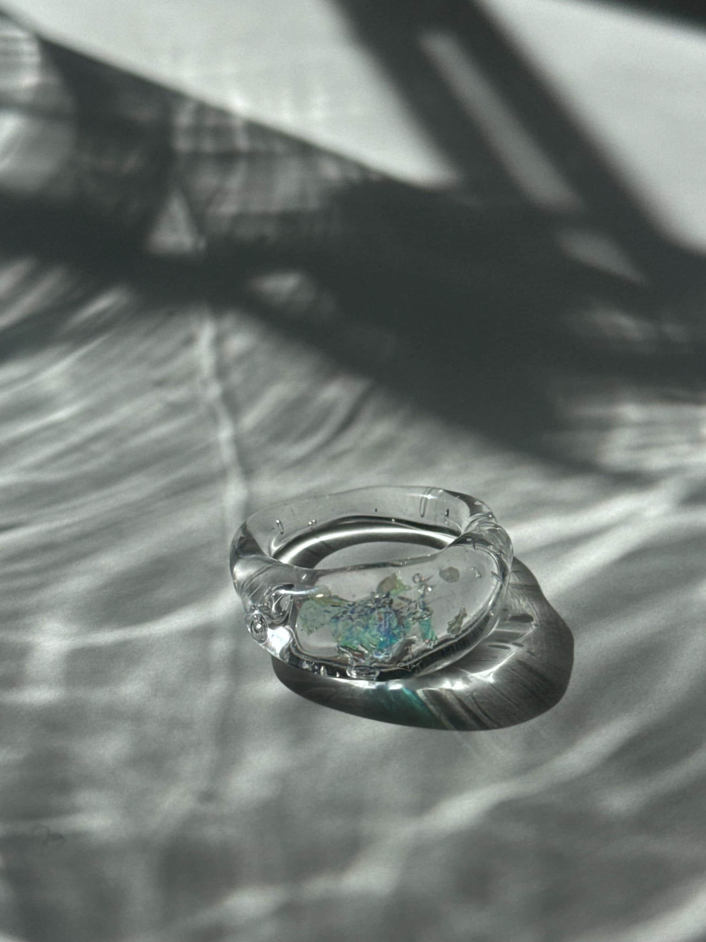 Opal flake Glass Ring