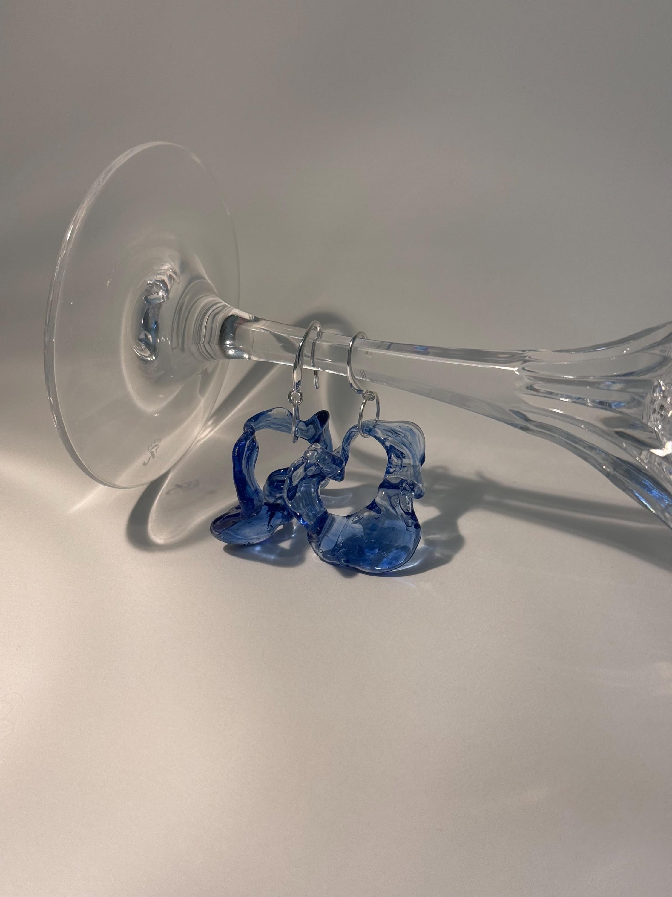Blue Wave Glass Hoop Earrings
