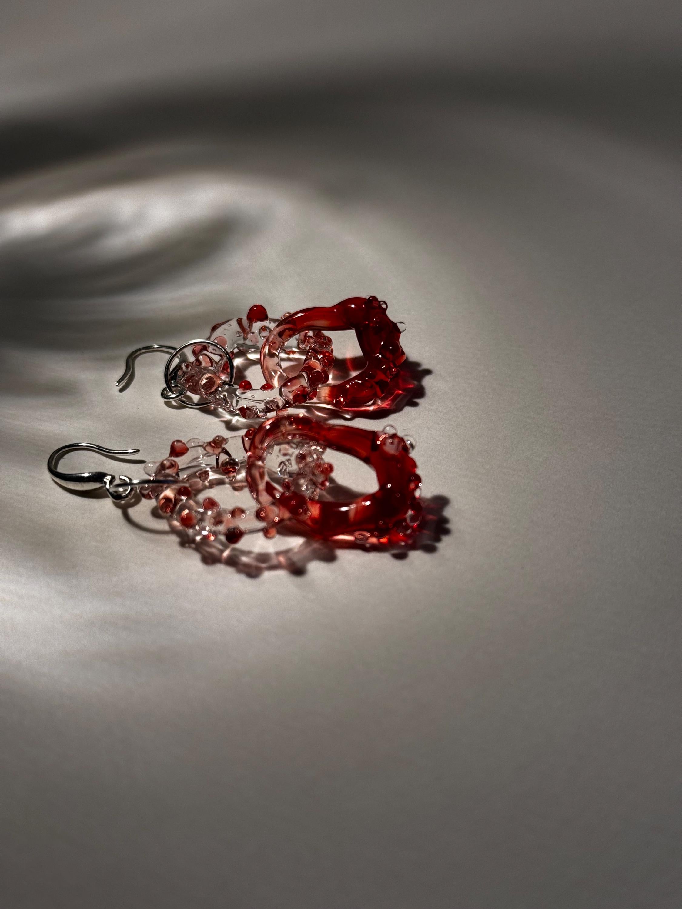 Prickly Red and Clear Glass Earrings