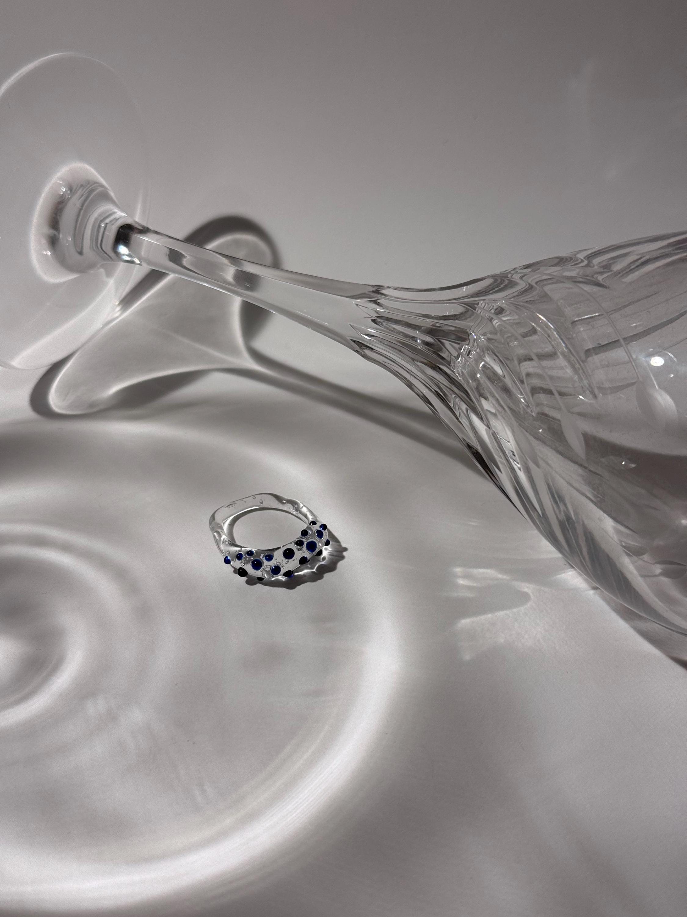 Deep blue dotted Glass Ring