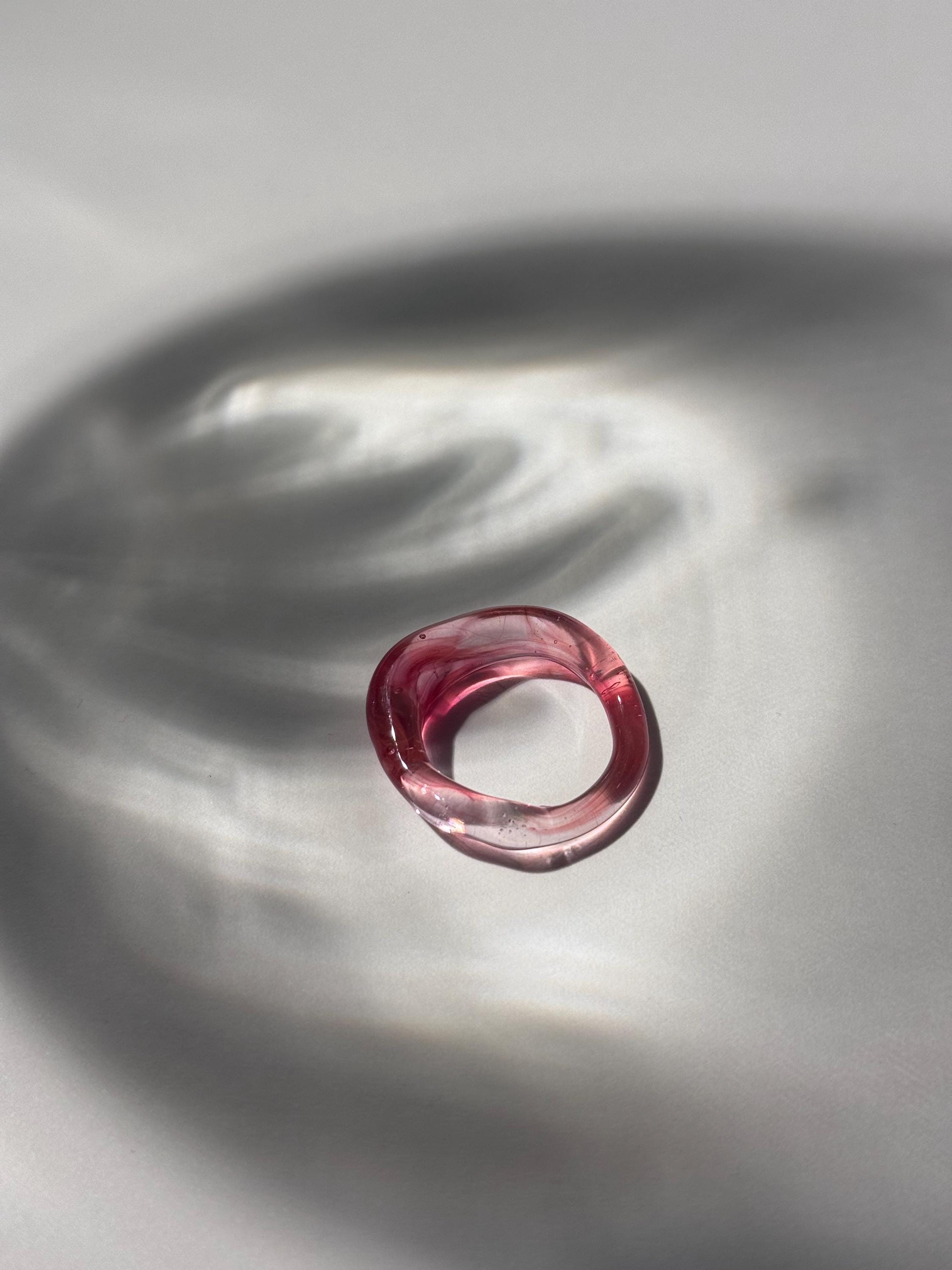 Red and Rose swirl Glass Ring
