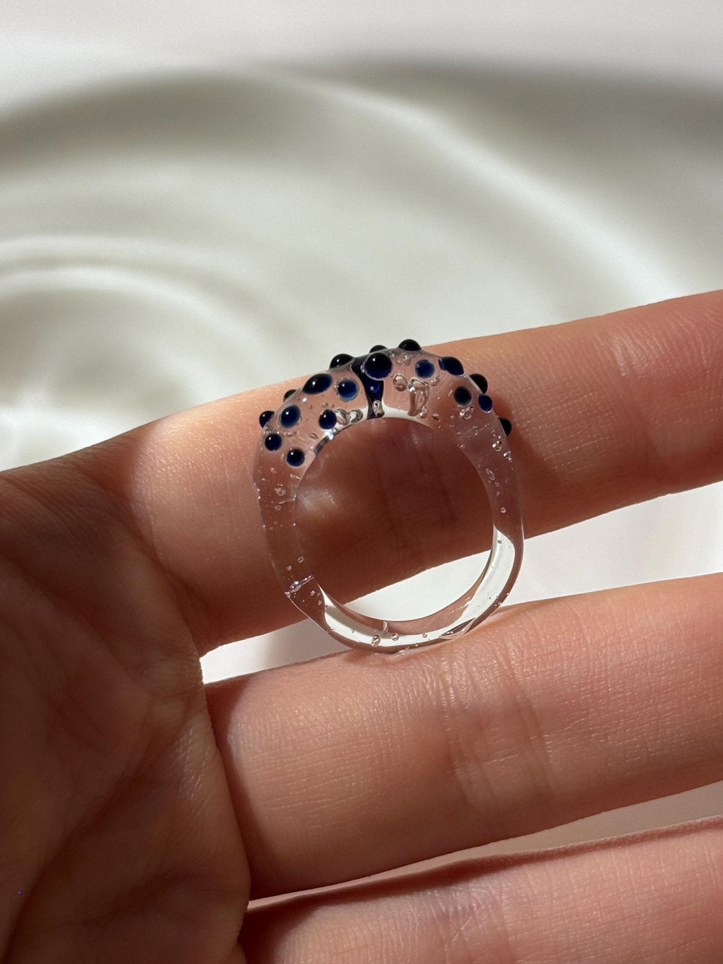 Deep blue dotted Glass Ring