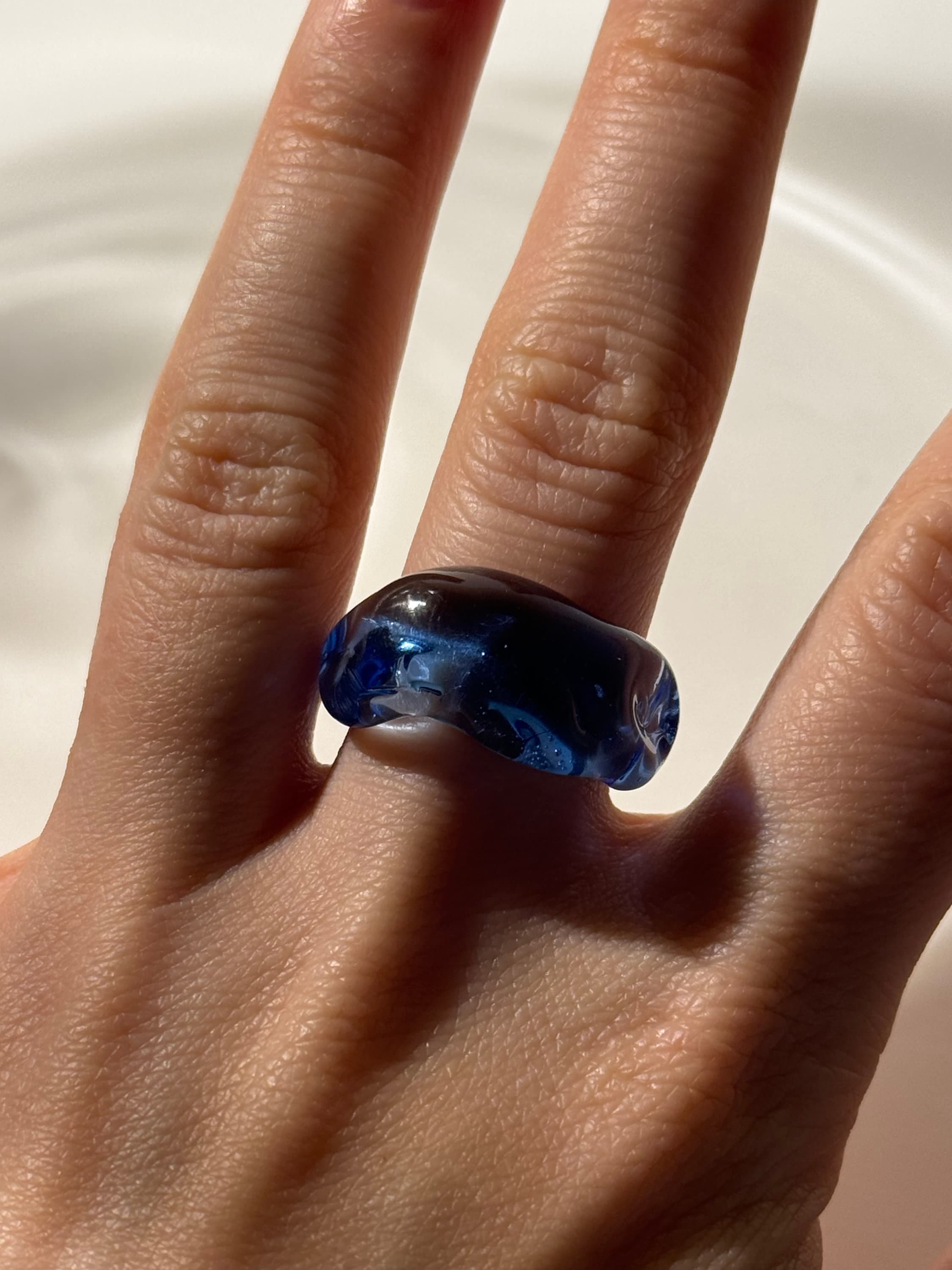 Chunky Ice Blue Glass Ring
