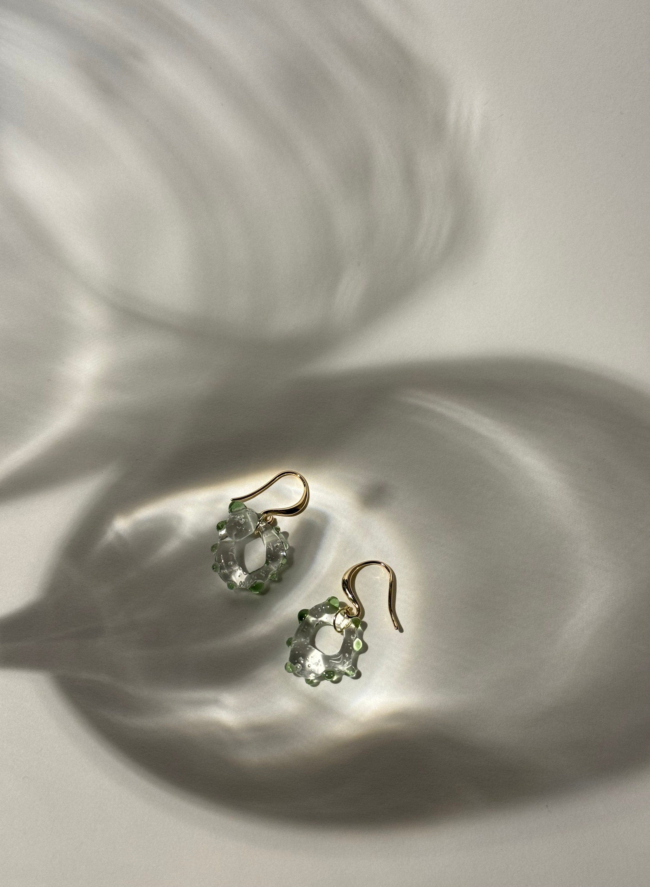 Green dotted Glass Earrings