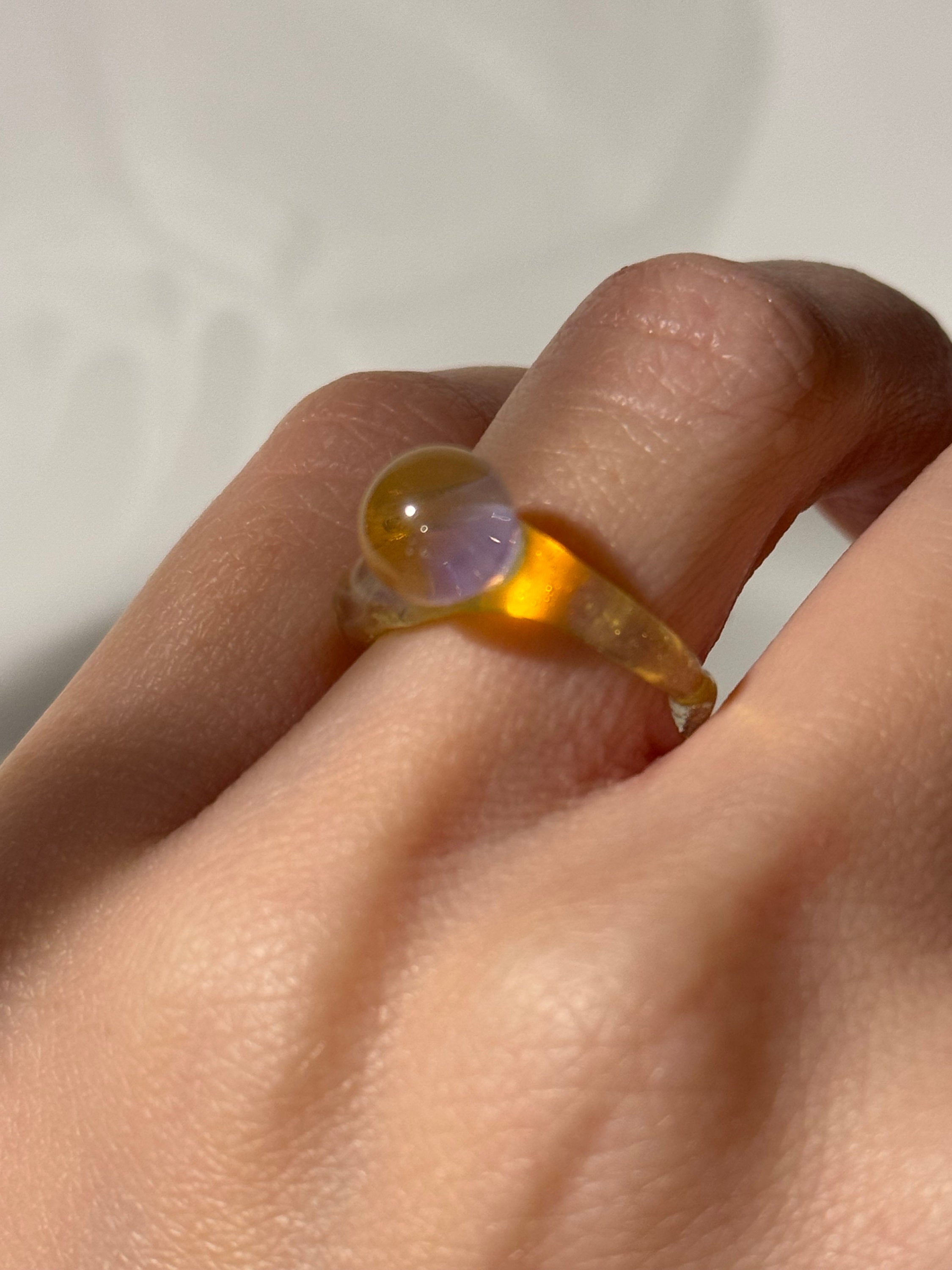 Yellow and Rose Bubble Glass Ring