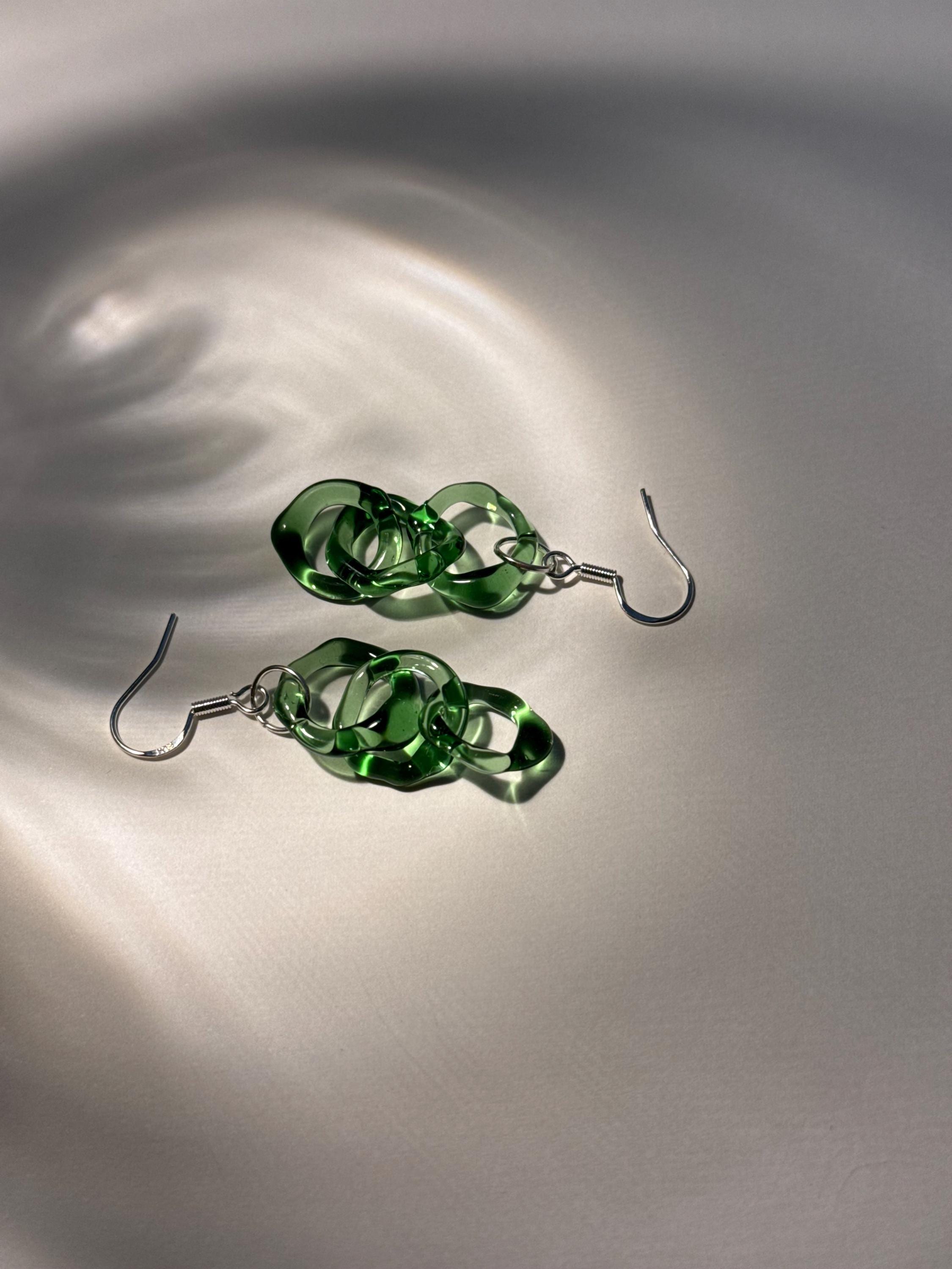Vibrant Green dangly Glass Earrings