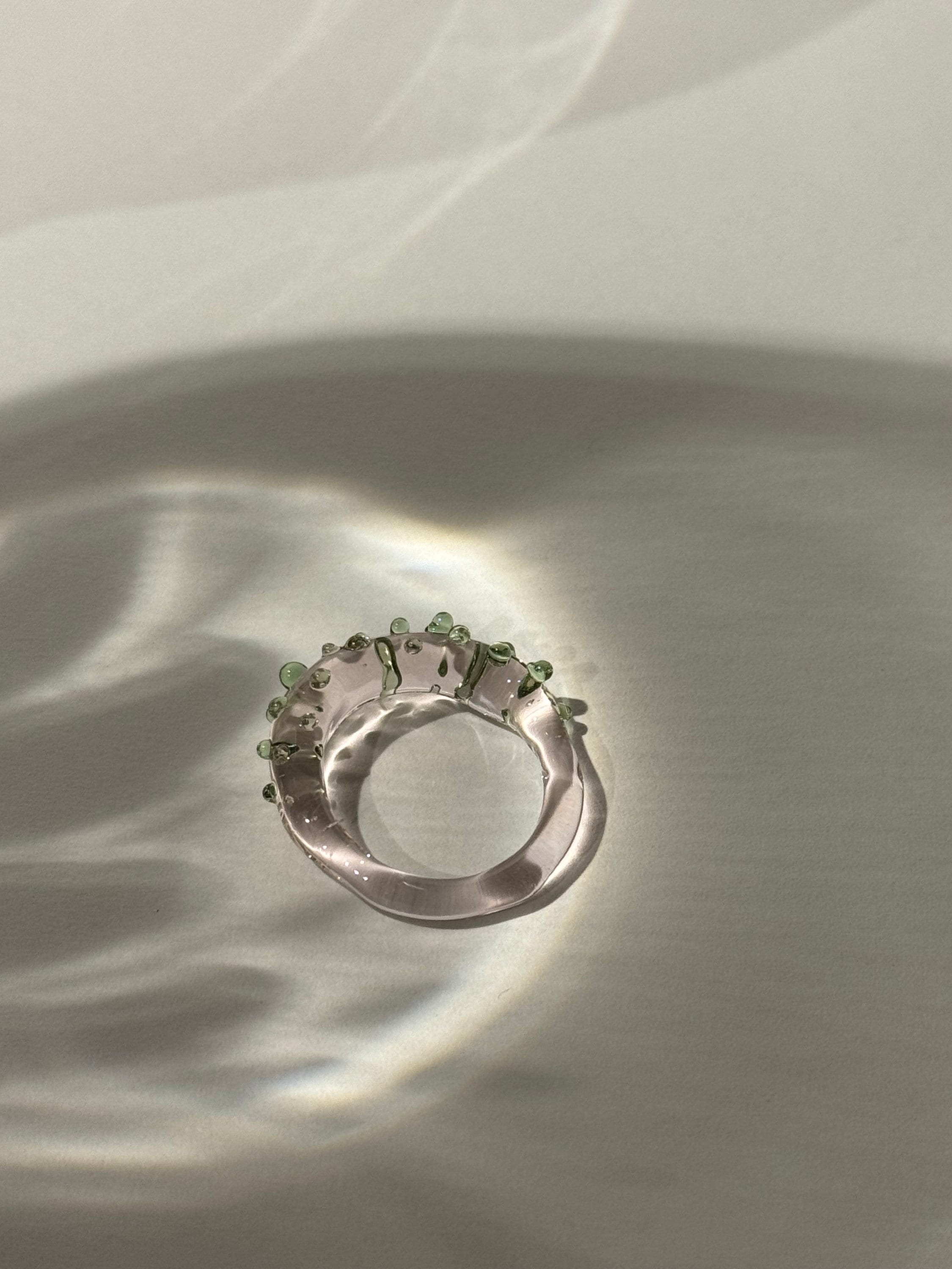 Rose and green Dotted Glass Ring