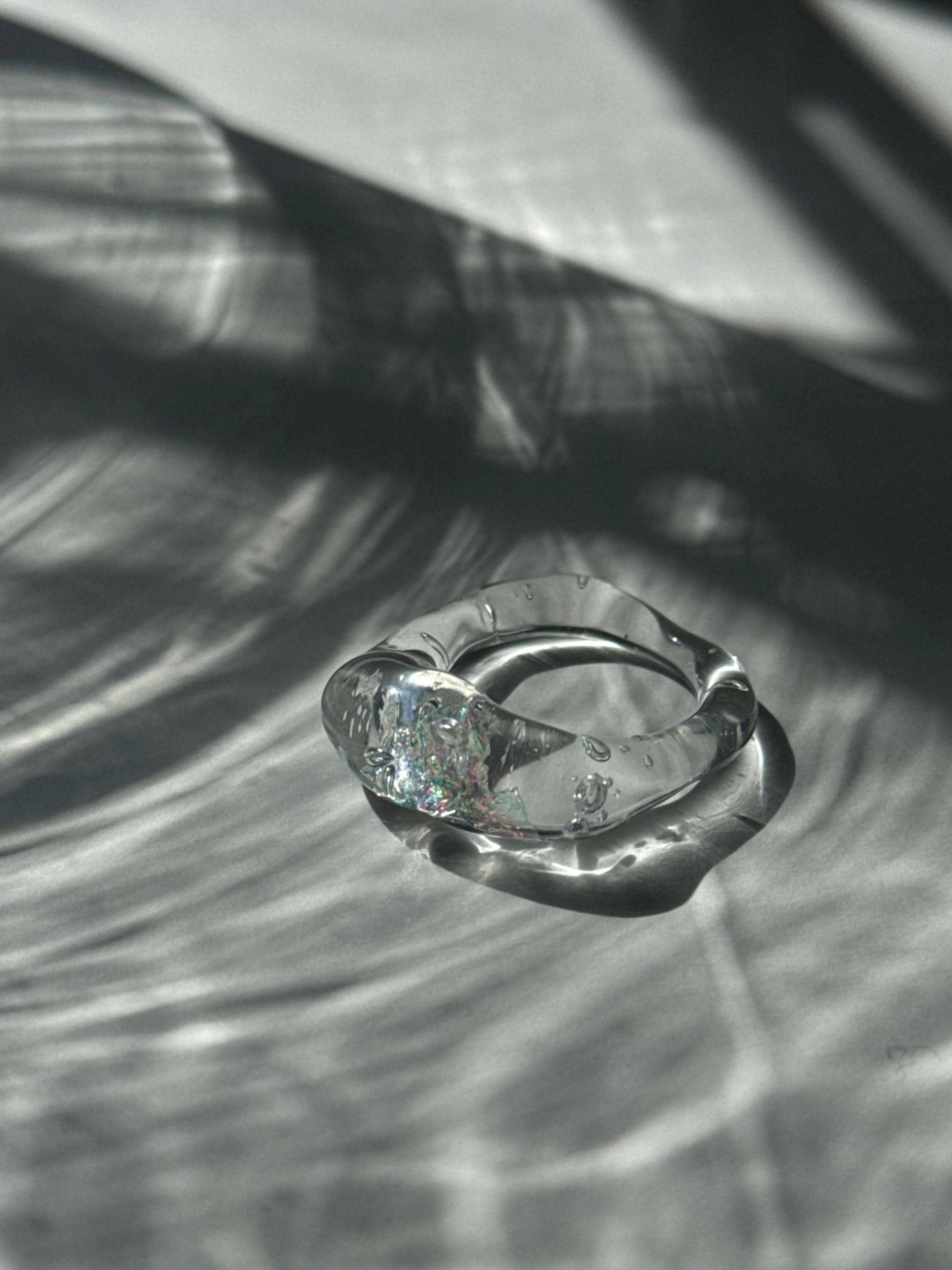 Opal flake Glass Ring