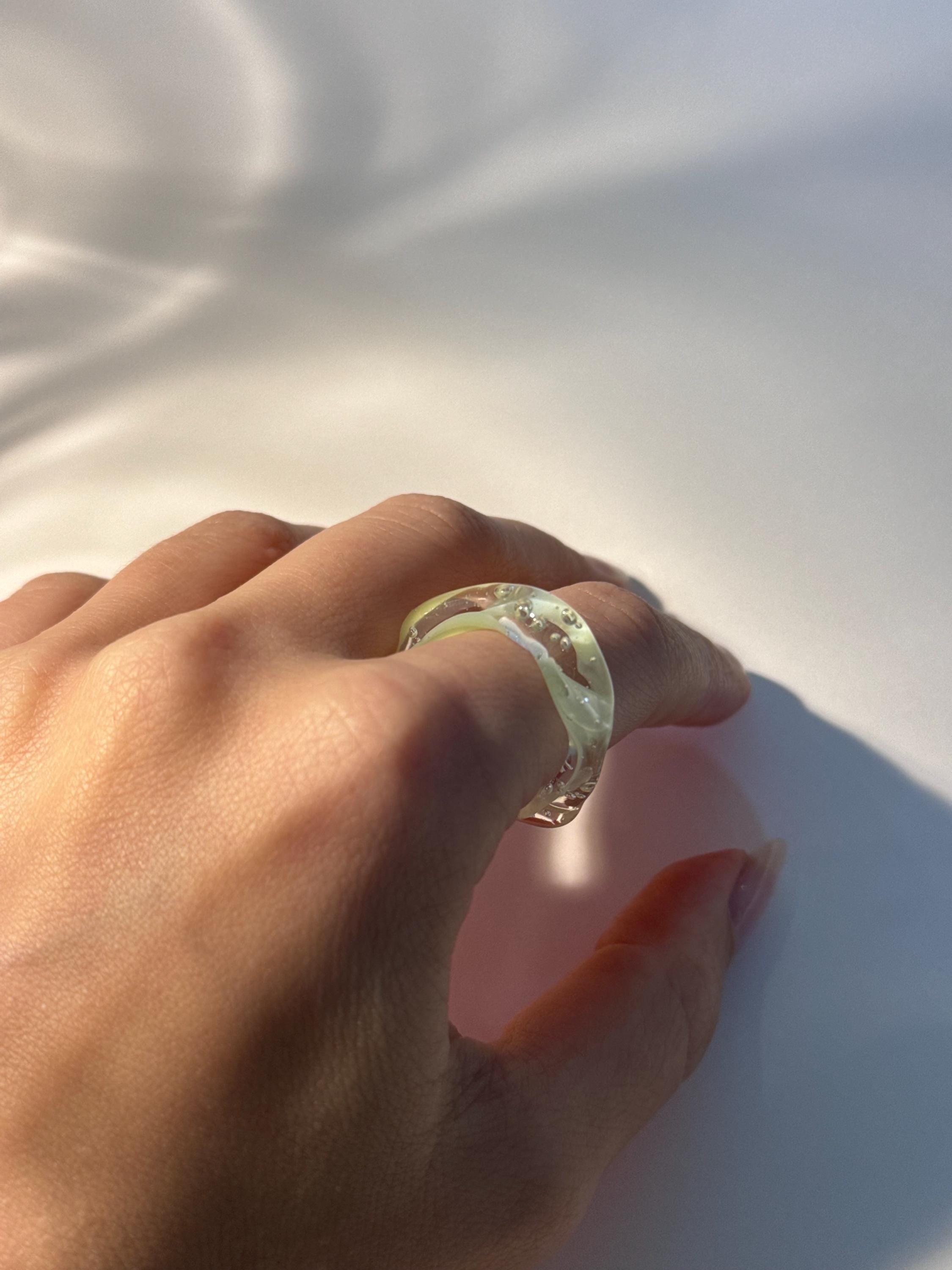 Mint Green Matcha swirl Glass Ring