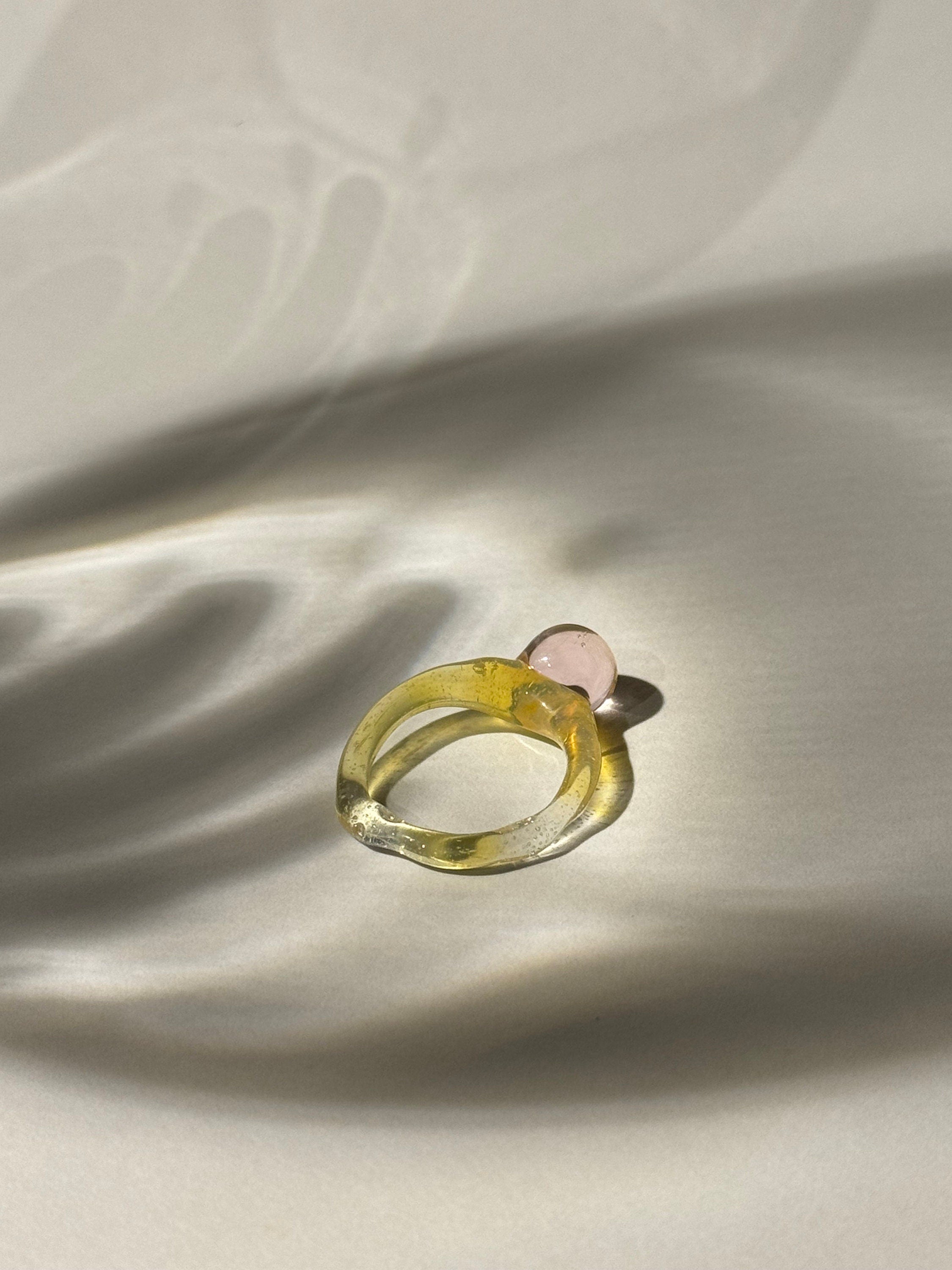 Yellow and Rose Bubble Glass Ring