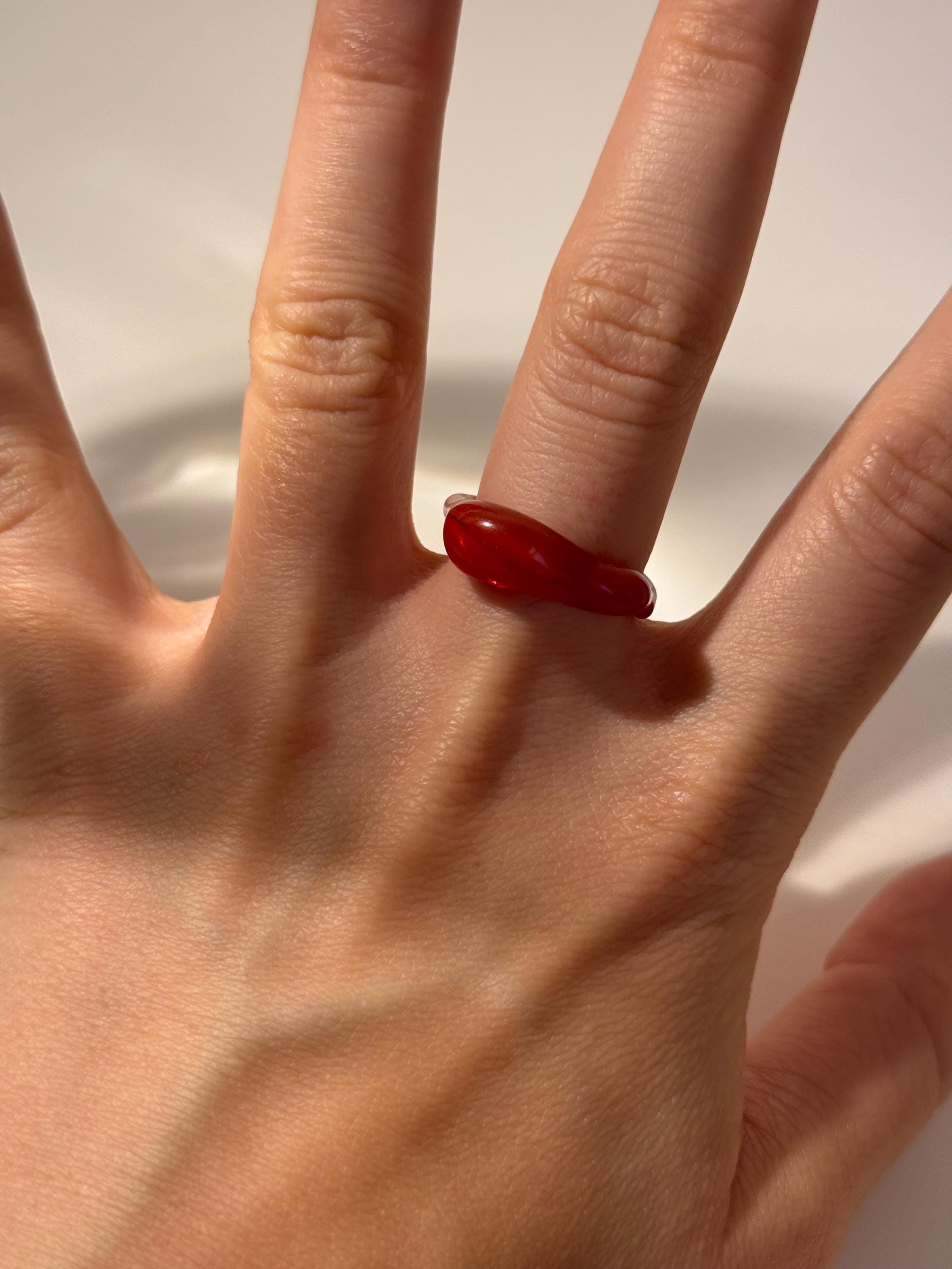 Dainty Red Glass Ring