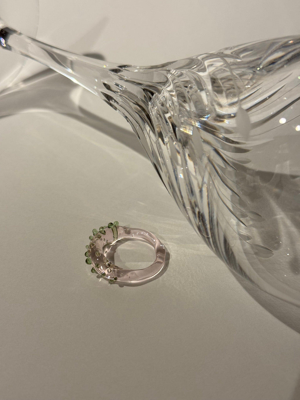 Rose and green Dotted Glass Ring