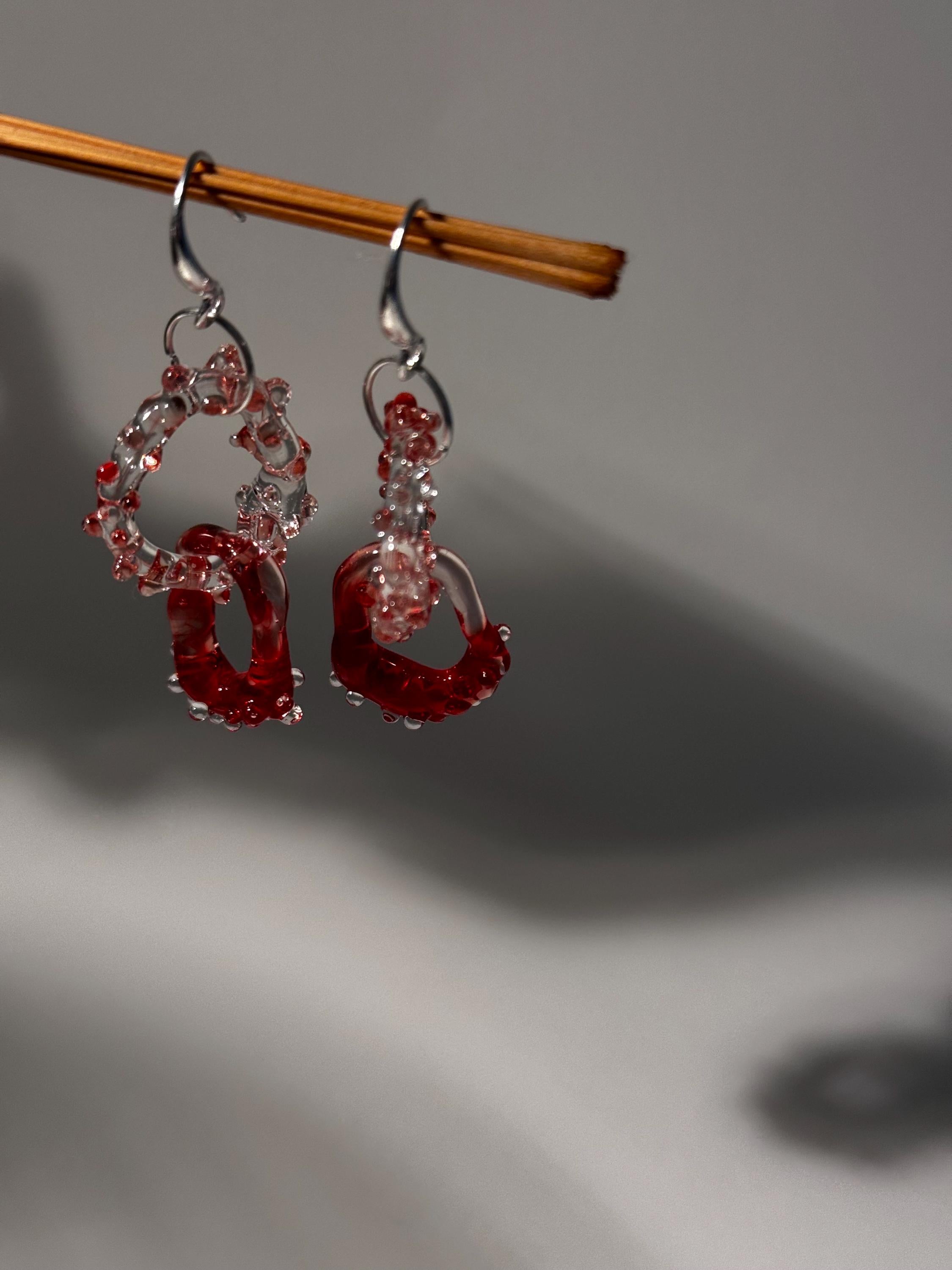 Prickly Red and Clear Glass Earrings