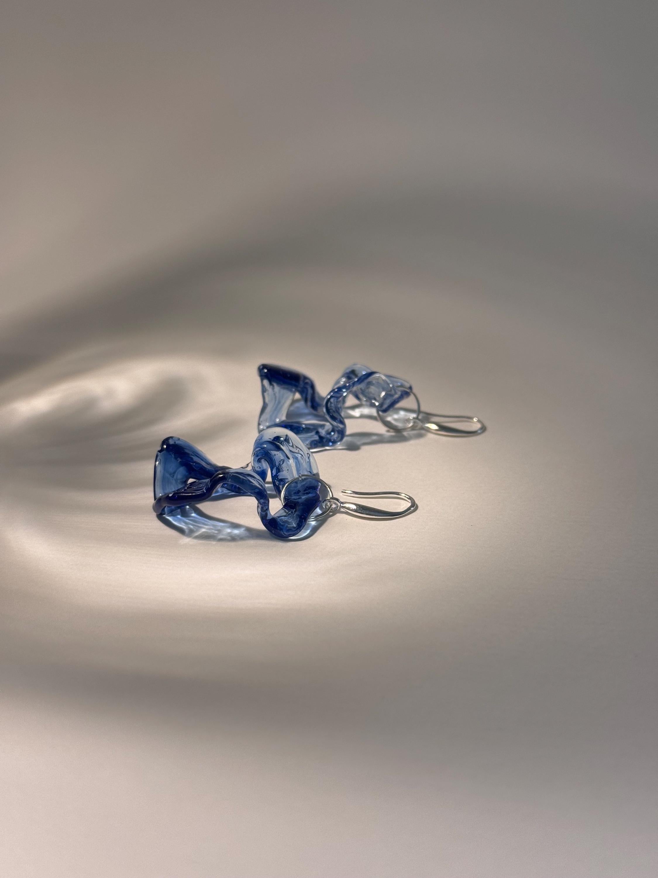 Blue Wave Glass Hoop Earrings