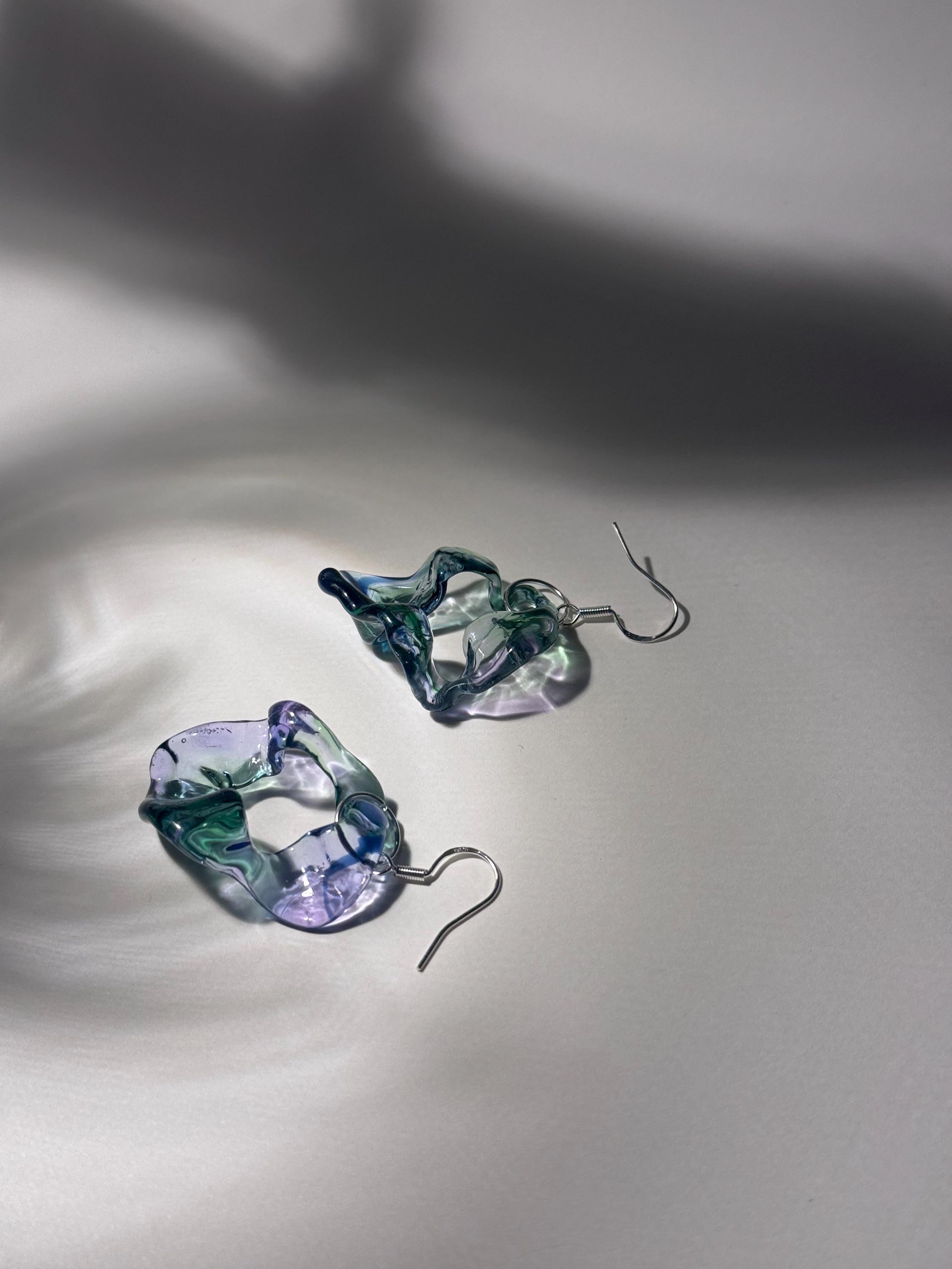 Soft swirling Green & Blue & Purple Glass Earrings