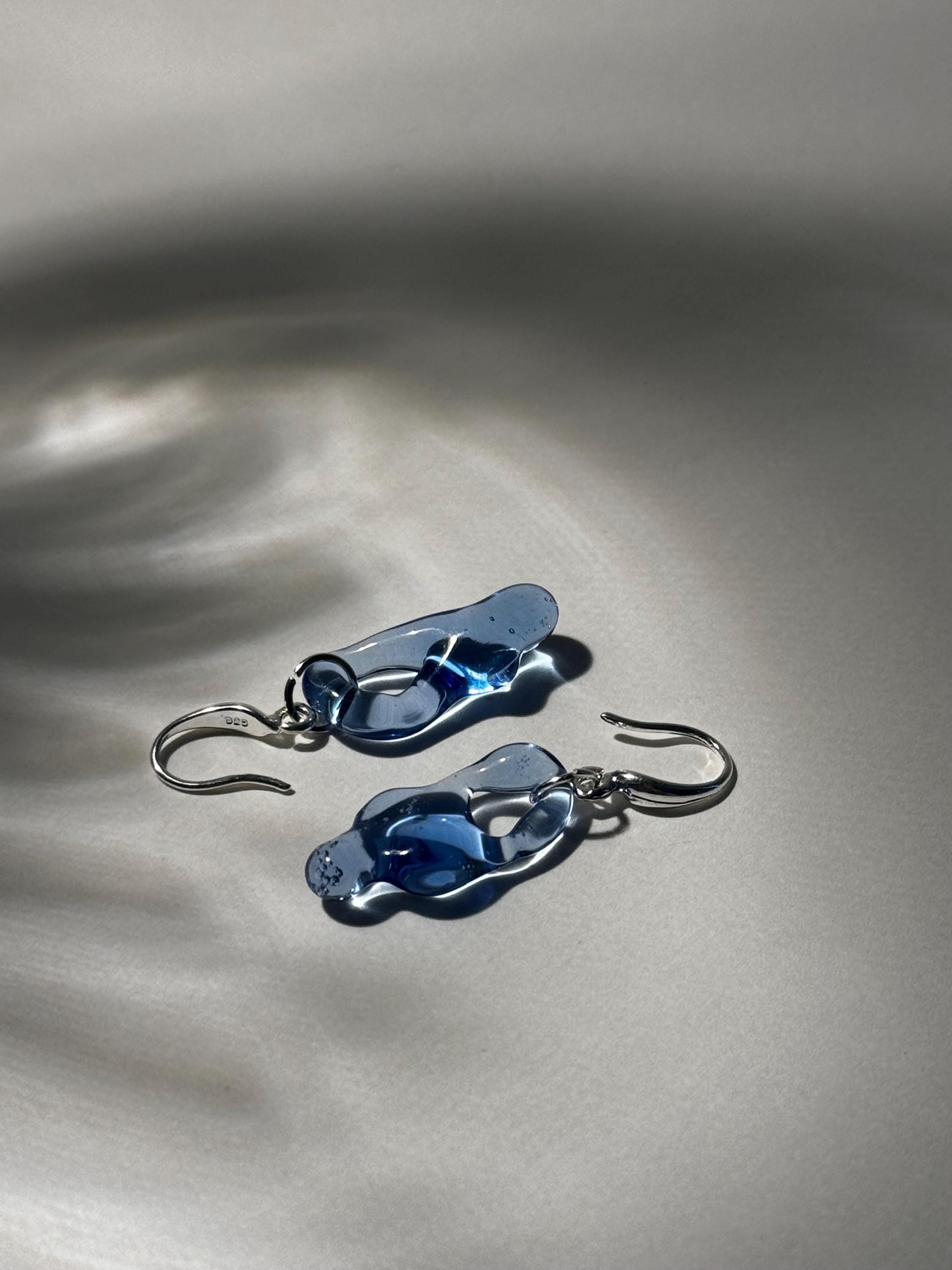 Blue Raindrop Glass Earrings