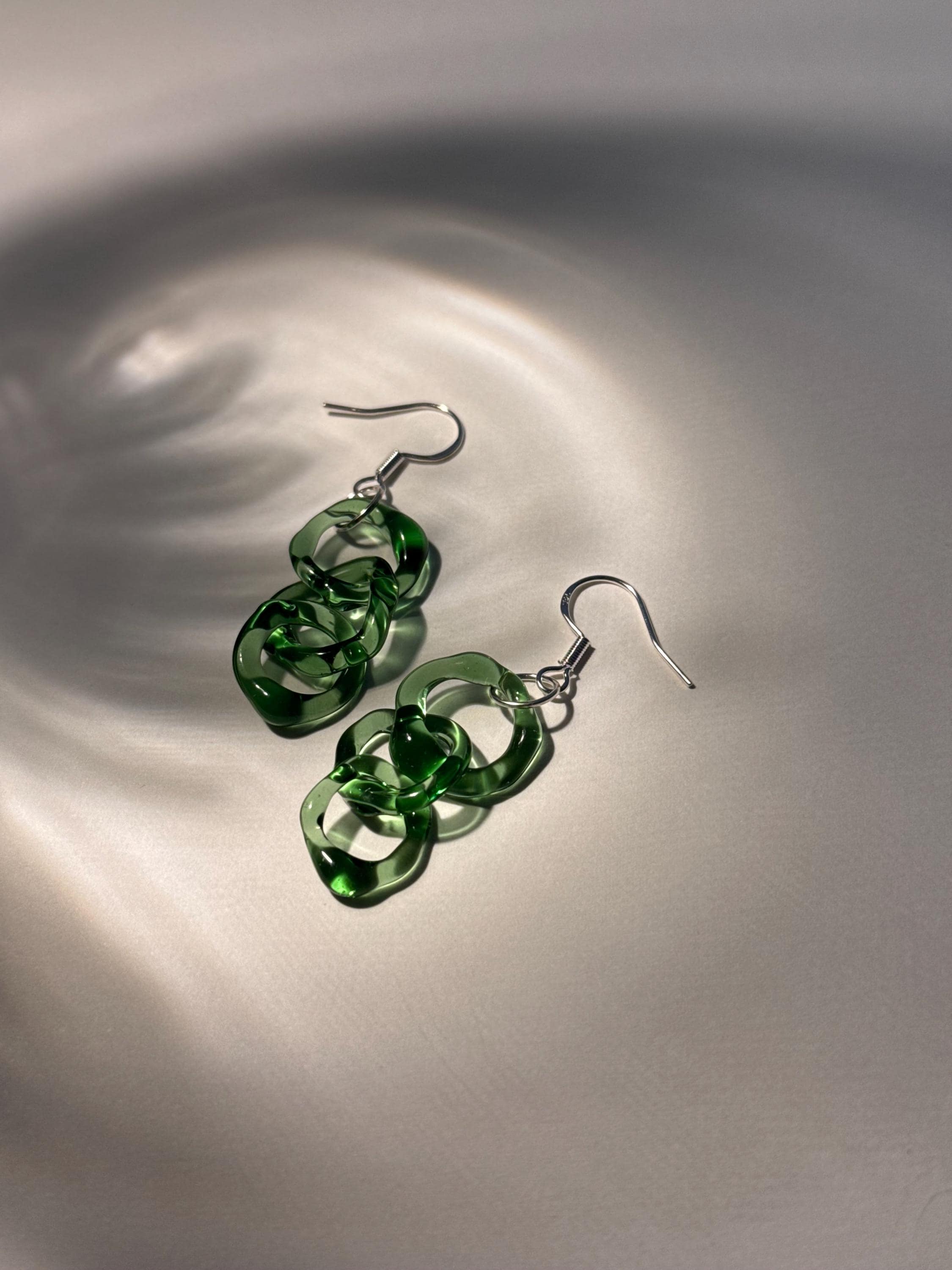 Vibrant Green dangly Glass Earrings