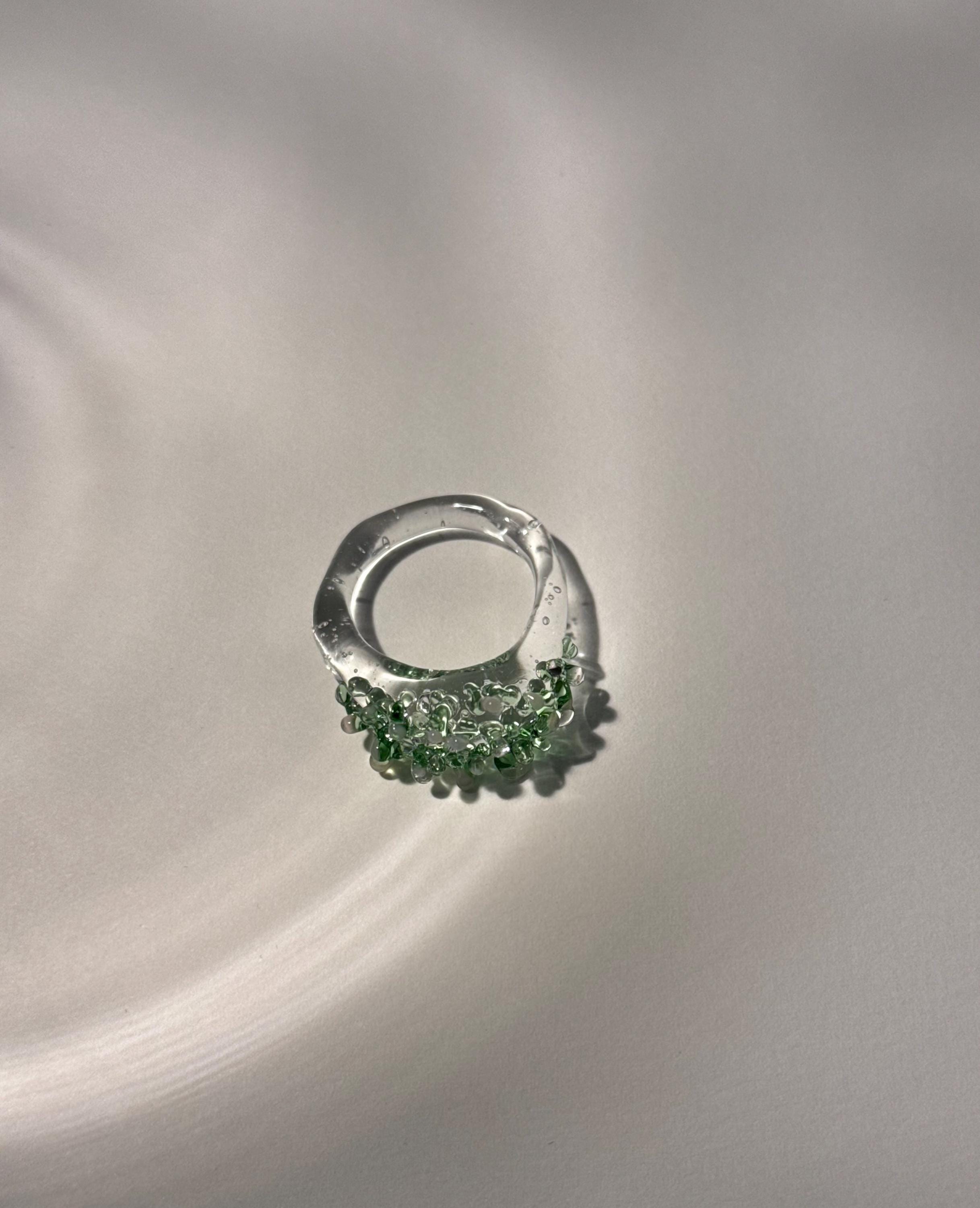 Green and rose sprinkled Glass Ring