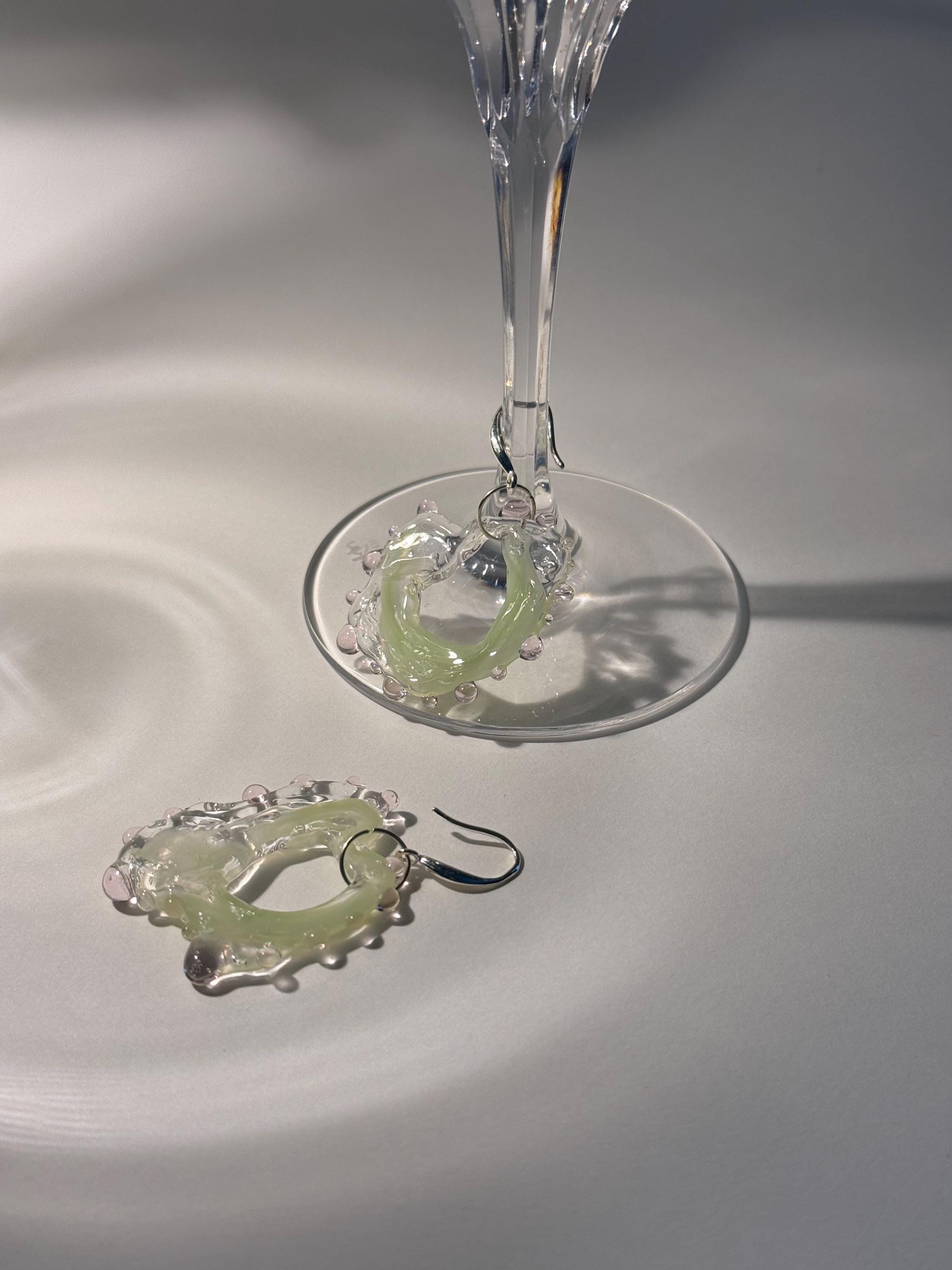 Organic Rose & Mint swirl Glass Earrings
