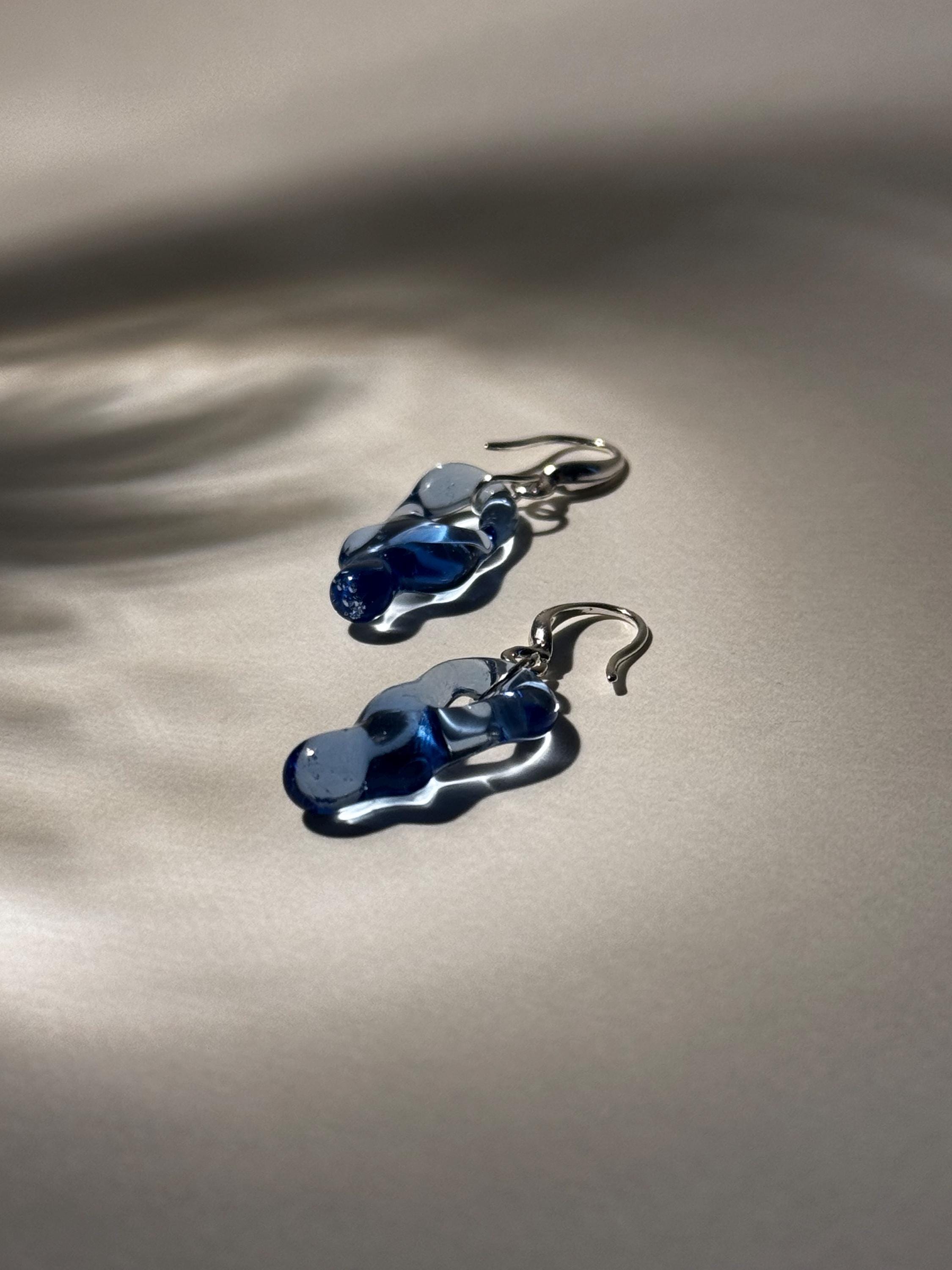 Blue Raindrop Glass Earrings