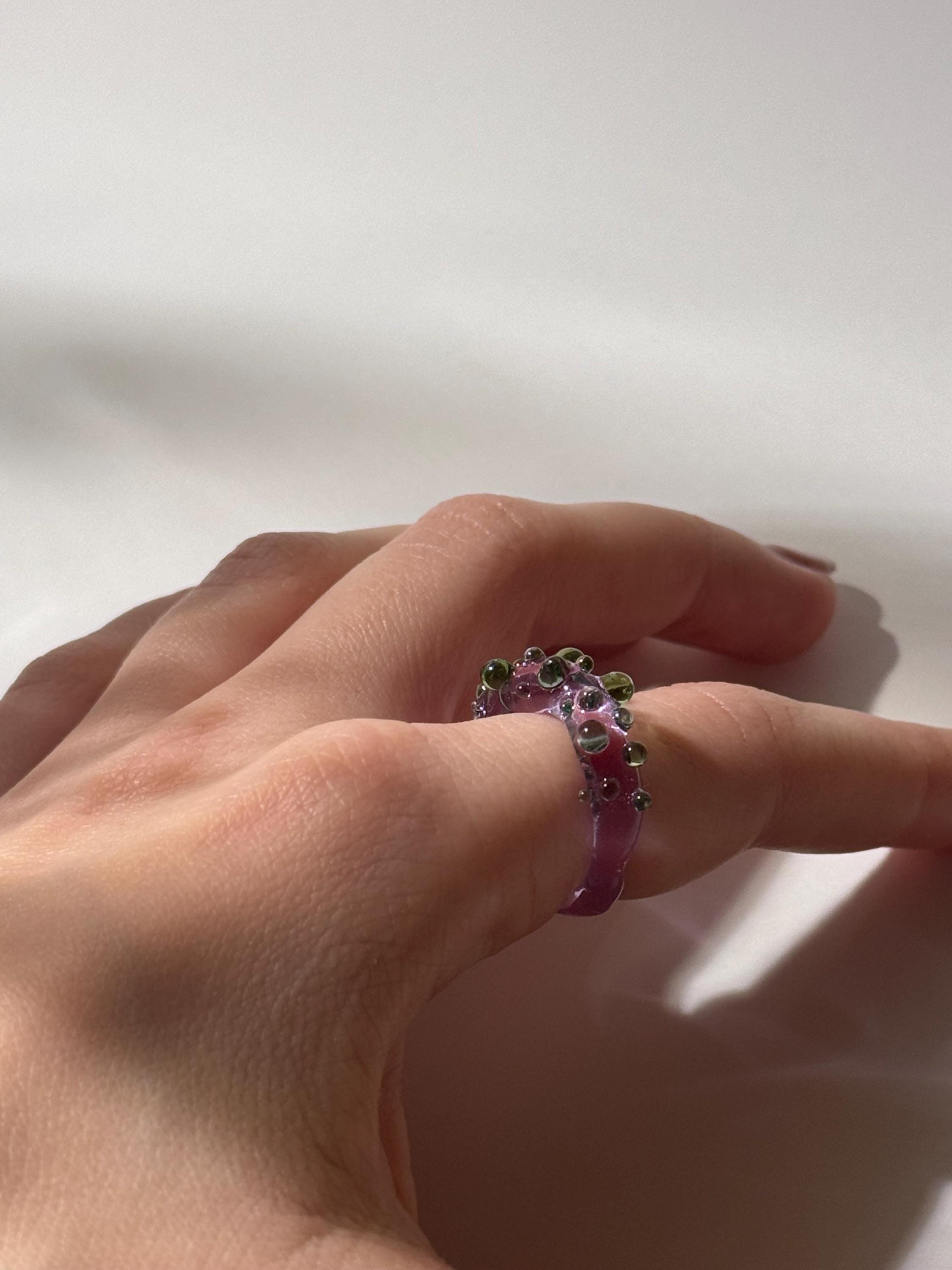 Purple and green dotted Glass Ring
