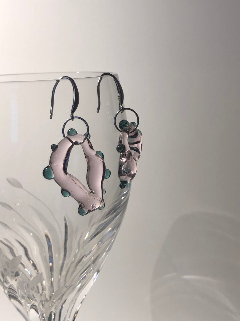 Playful Rose and Green Glass Earrings