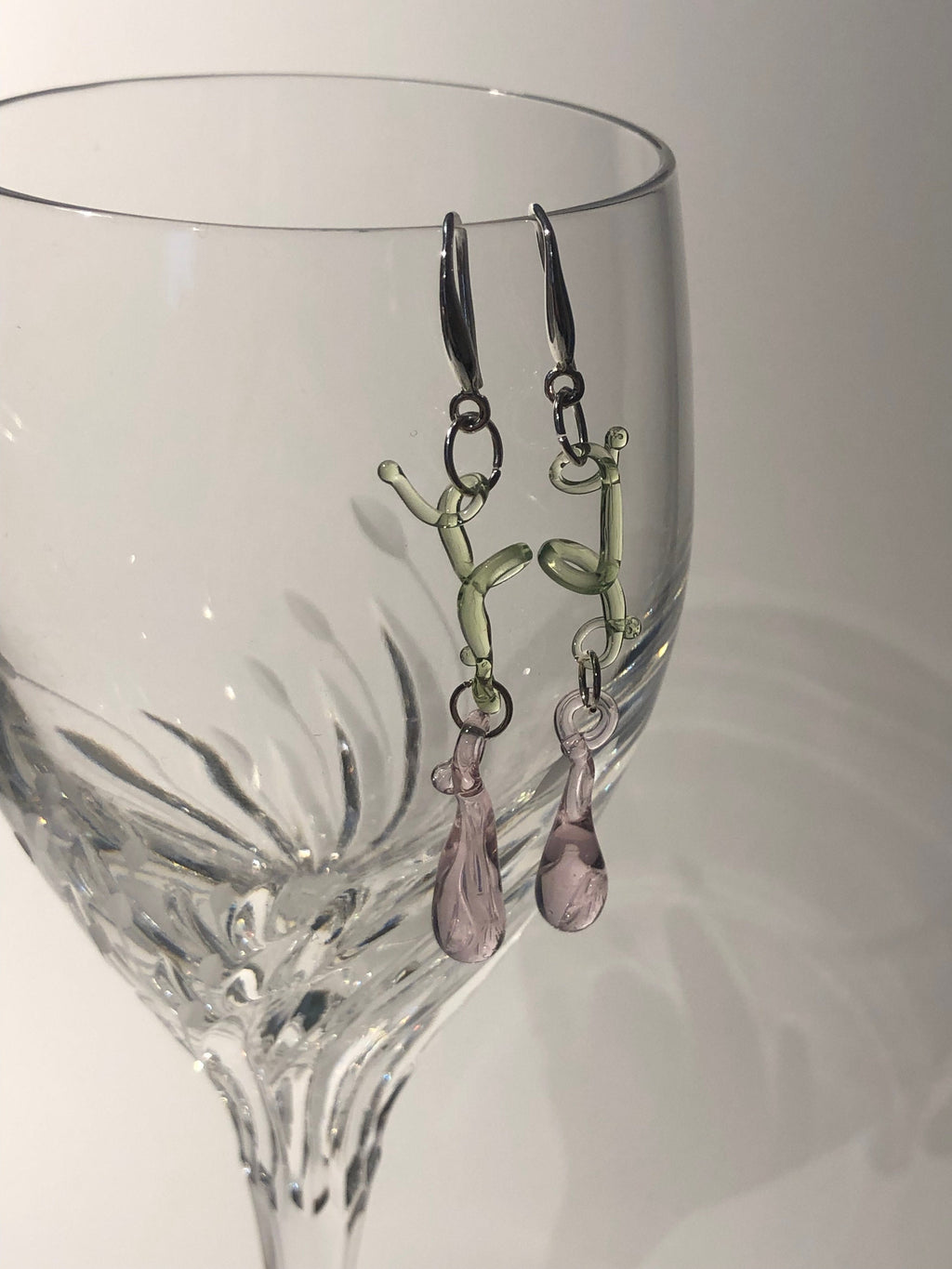 Botanical Pink & Green Glass Earrings