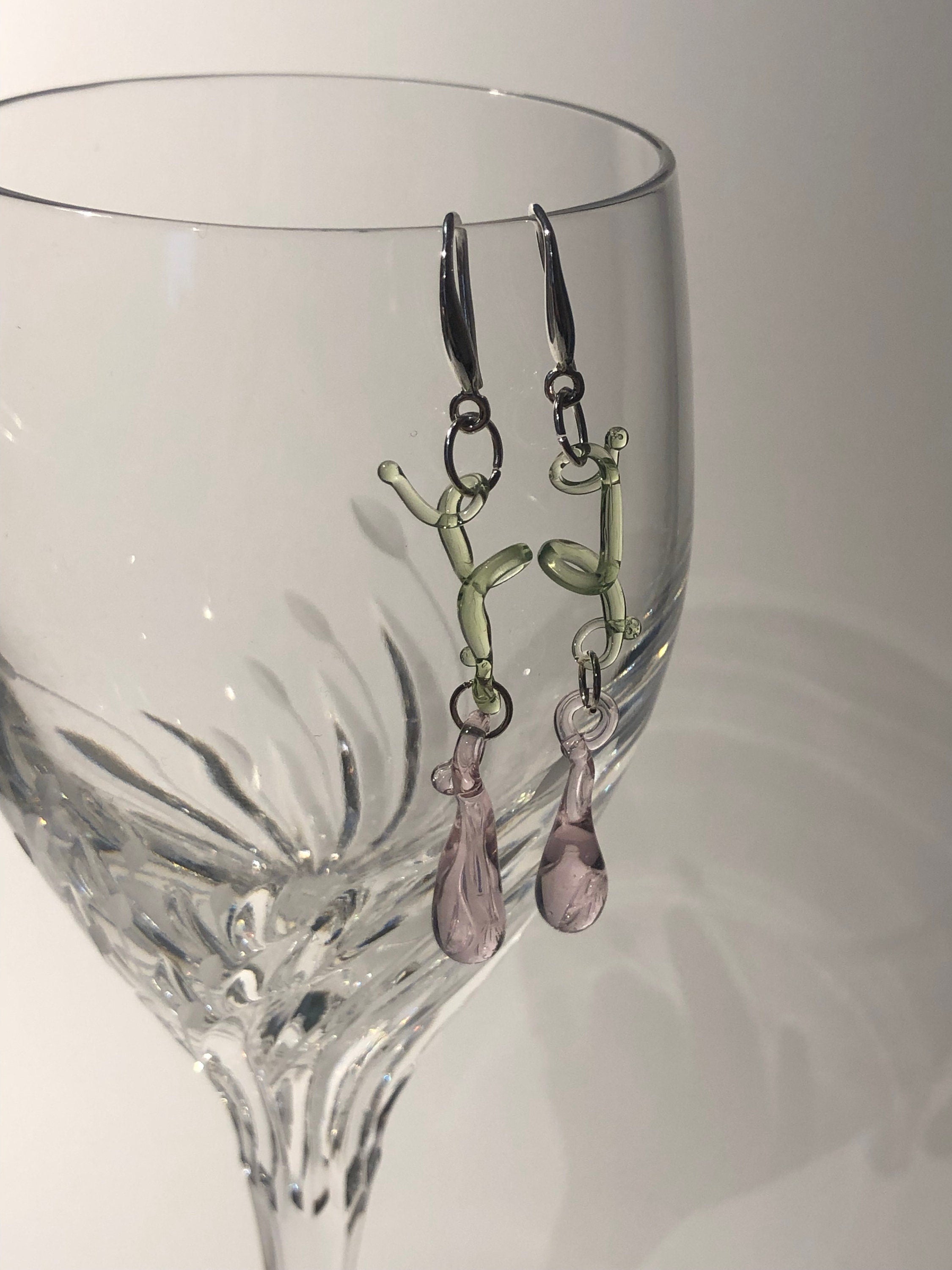 Botanical Pink & Green Glass Earrings
