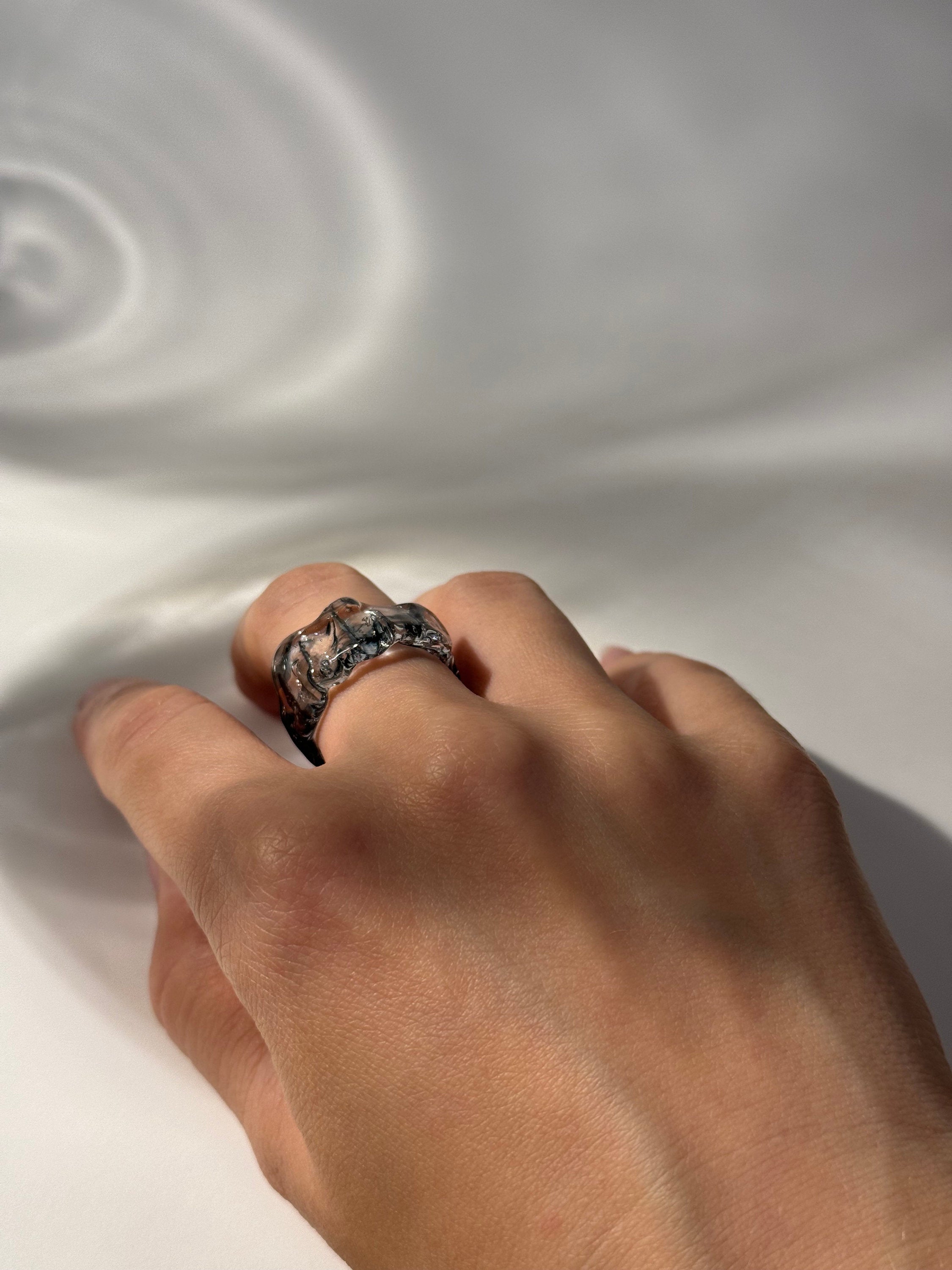 Black Swirl Glass Ring
