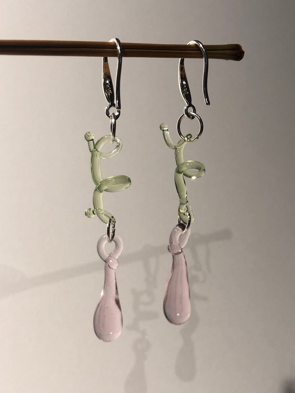 Handmade Pink and green Botanical Glass Earrings