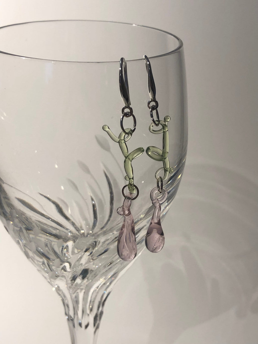 Handmade Pink and green Botanical Glass Earrings