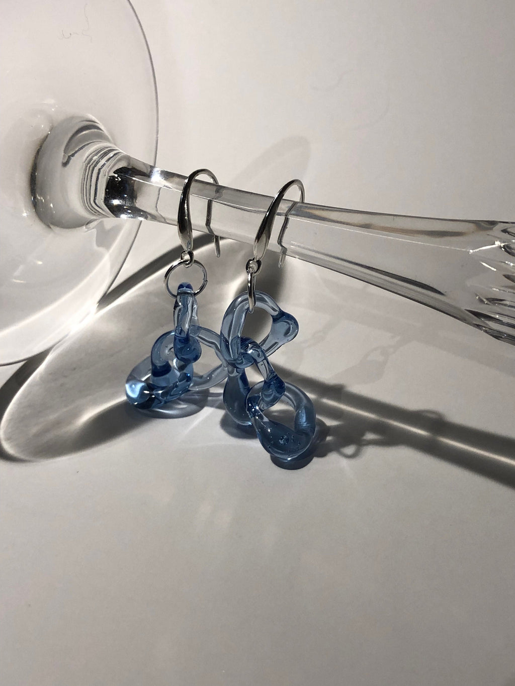 Handcrafted Blue Borosilicate Glass Chainlink Earrings