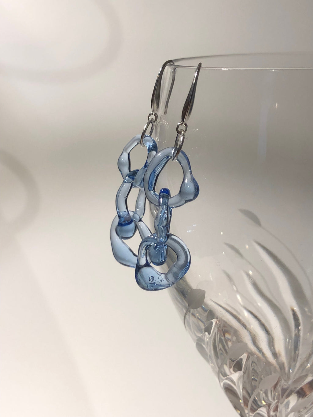 Handcrafted Blue Borosilicate Glass Chainlink Earrings