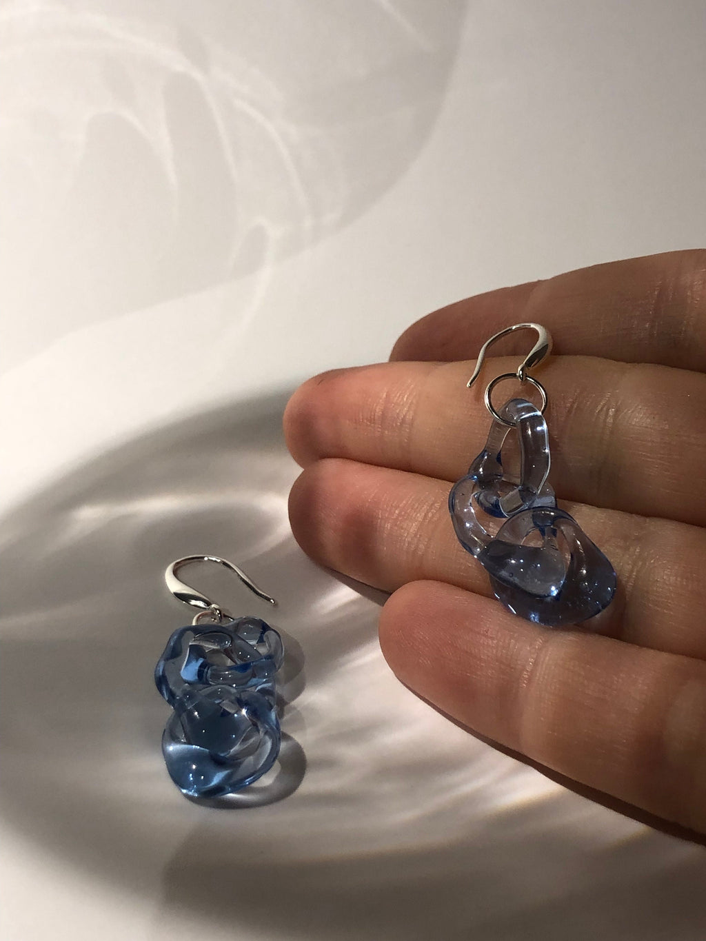 Handcrafted Blue Borosilicate Glass Chainlink Earrings