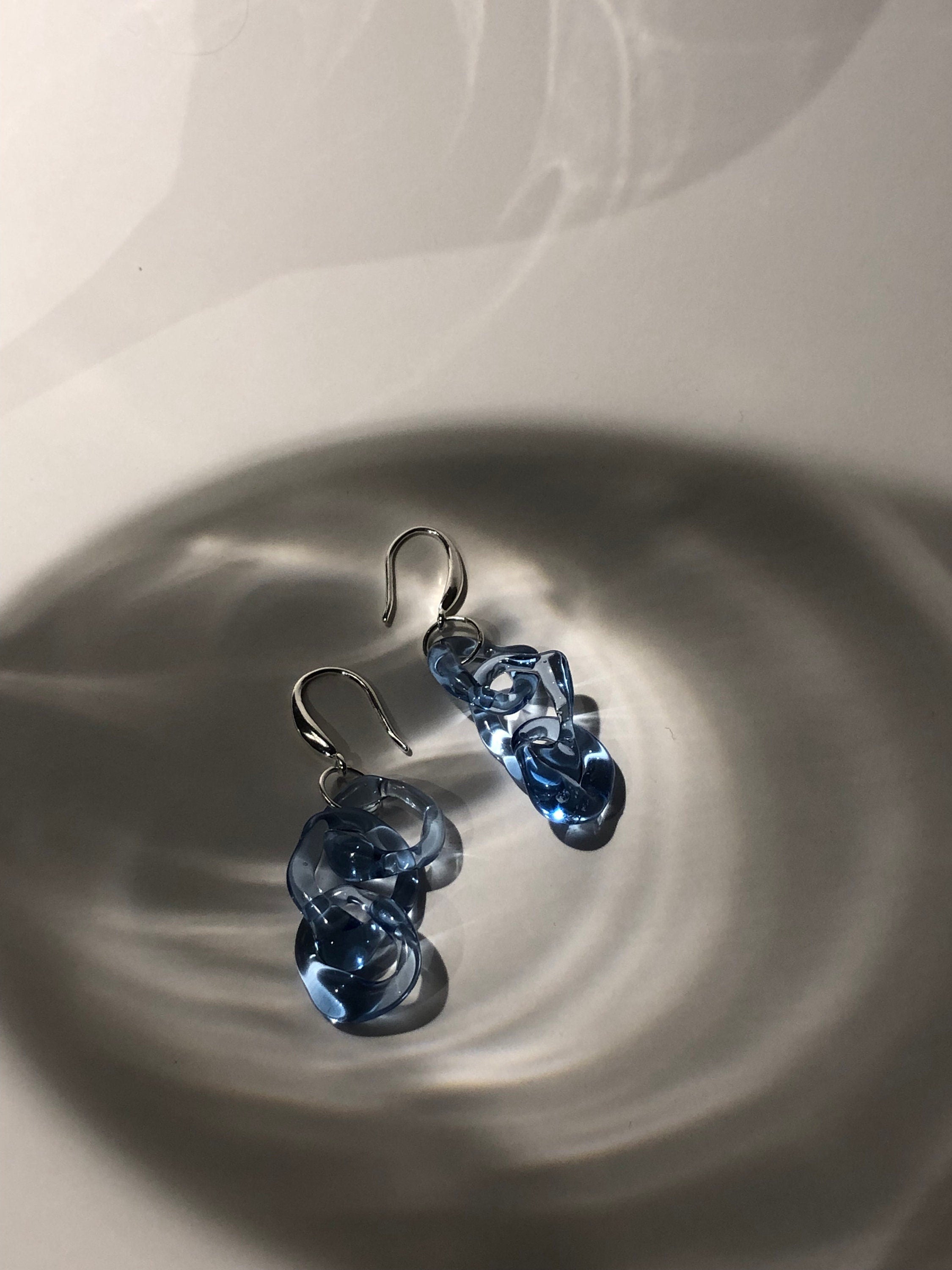 Handcrafted Blue Borosilicate Glass Chainlink Earrings